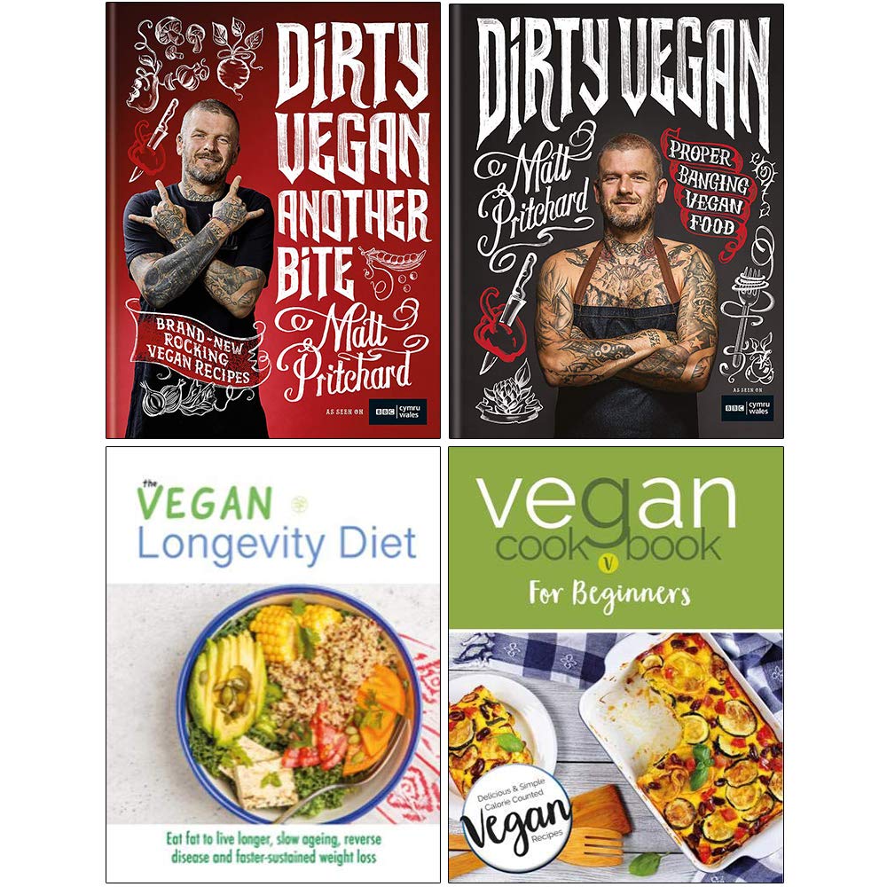 Dirty Vegan Another Bite [Hardcover], Dirty Vegan [Hardcover], The Vegan Longevity Diet, Vegan Cookbook For Beginners 4 Books Collection Set