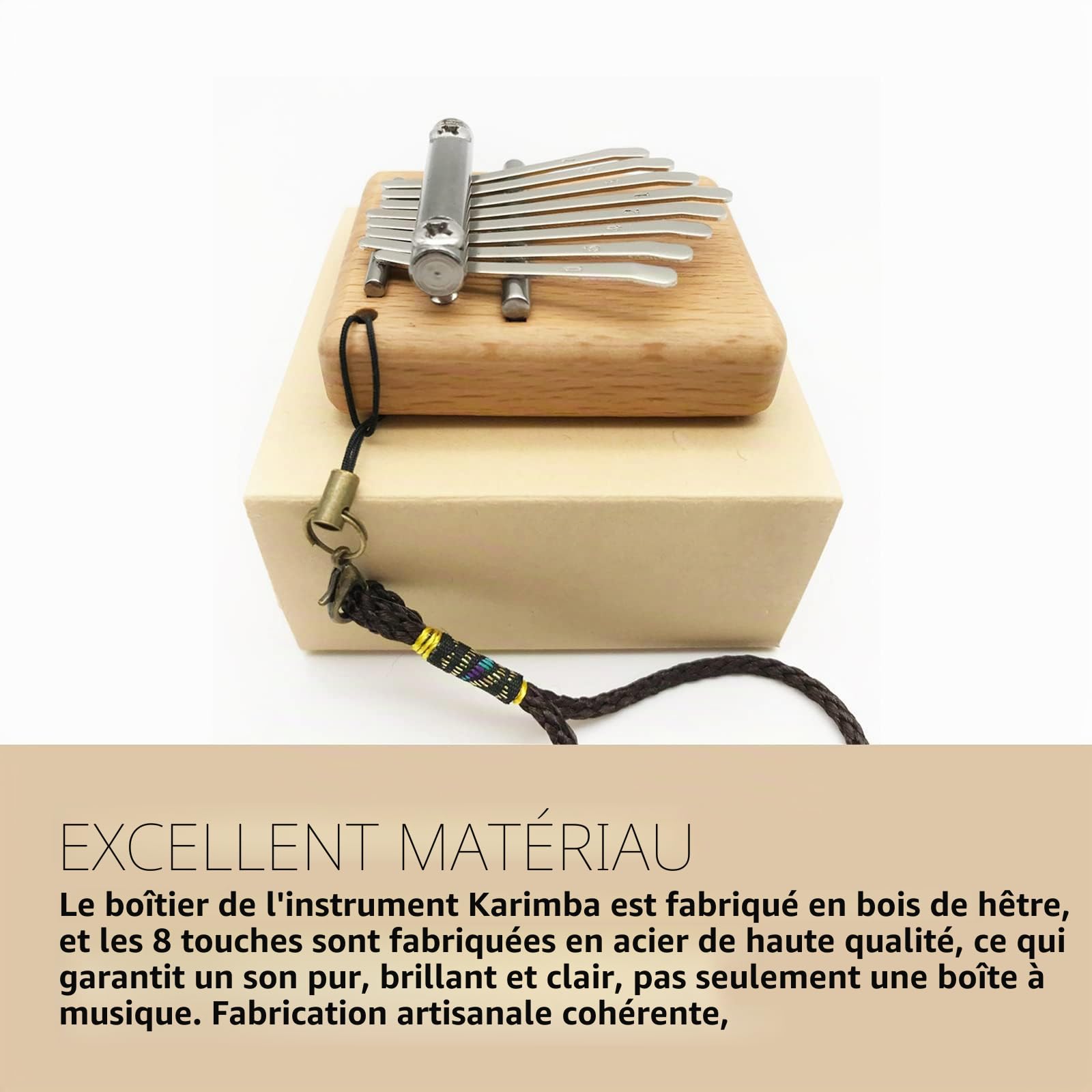 Kalimba en Bois Massif, Piano à Pouces, Marimba à 8 Touches, Mini Piano Portable, Cadeau de Noël et d'anniversaire pour Les Enfants, Les Débutants et Les Amateurs de Musique
