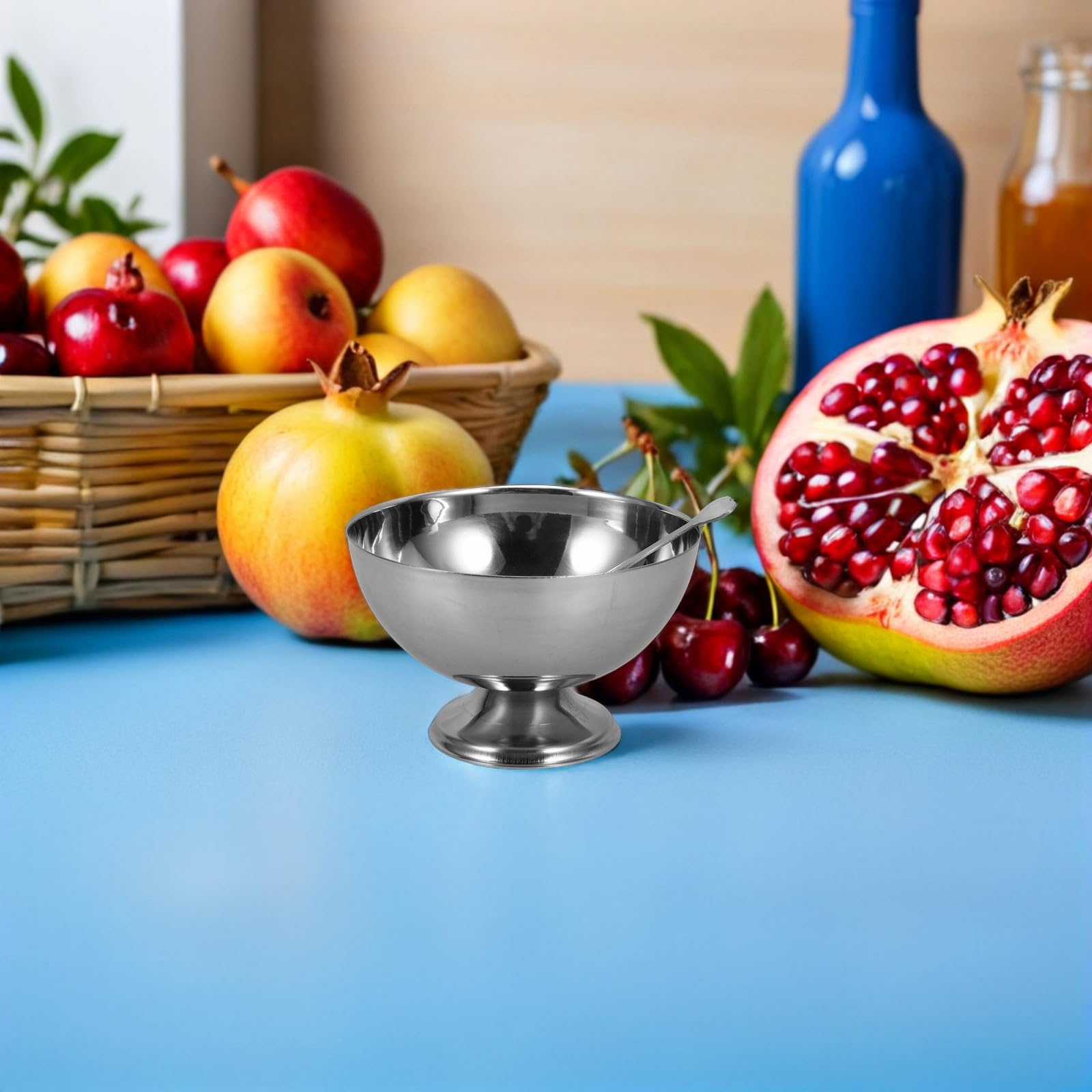 SHINEOFI Eisbecher, 6 Stück, 300 Ml, Edelstahl-dessertbecher mit Gabel, Salatschüssel, Eisbecher mit Fuß für Eiscreme, Joghurt, Süßigkeiten, Snacks, Obst, Kuchen – Party, Zuhause, Restaurants