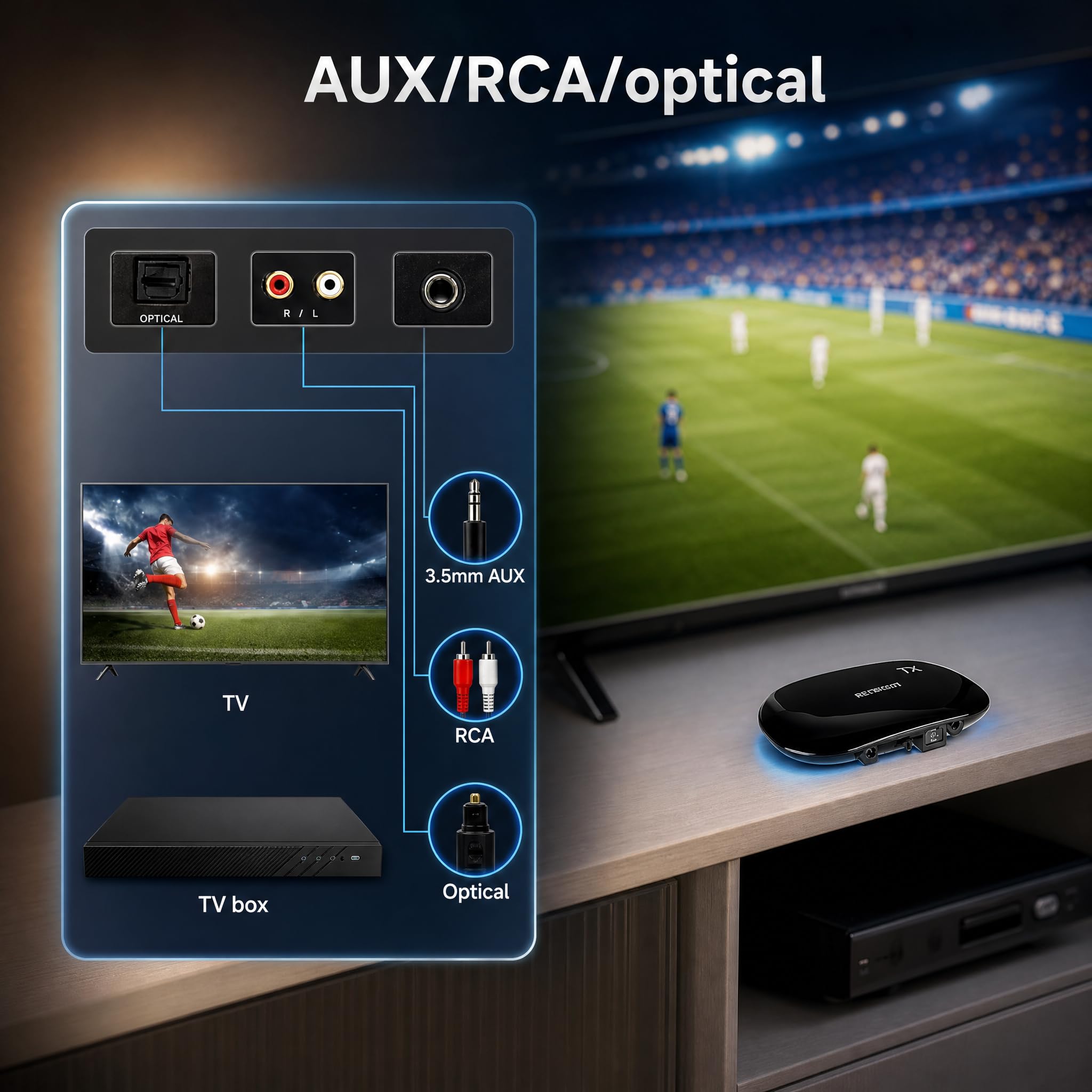 Retekess TA005 Auriculares Inalámbricos para TV,Auriculares TV Inalámbricos,Batería Recargable Integrada,Compatible con Entrada Estéreo,AUX y RCA,Alto Volumen para Personas Mayores