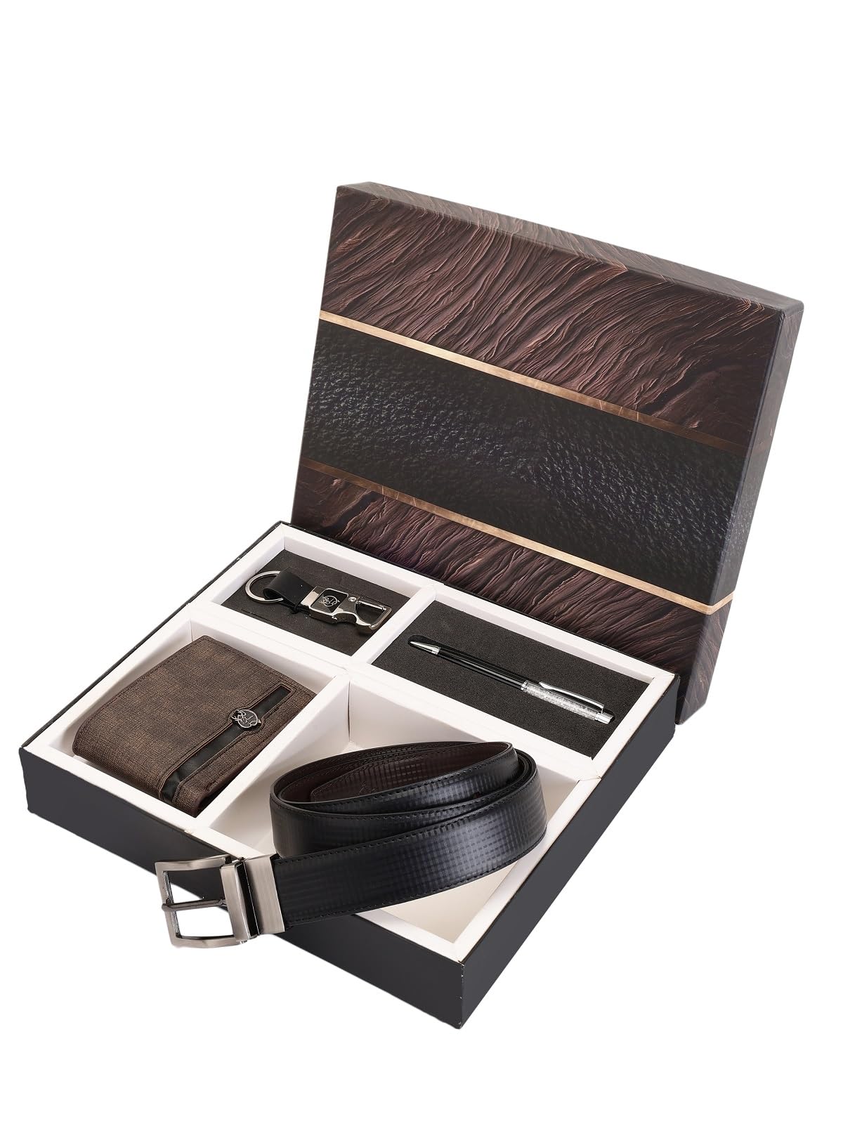 ZEVORA Leather Belt Gift Hamper for Men I Wallet, Keychain & Pen