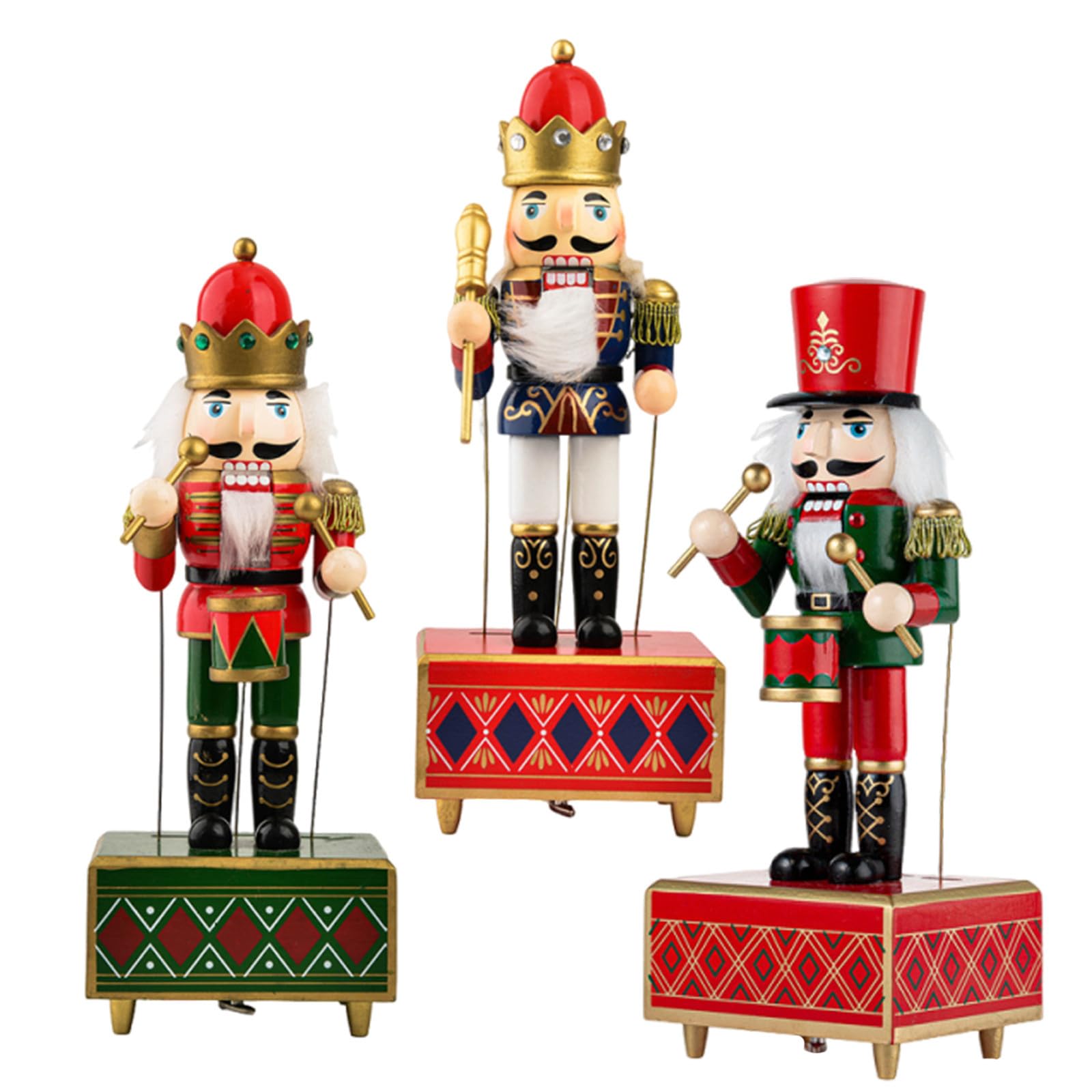 Boîte à Musique Casse-Noisette en Bois 3pcs 32cm, Centre de Table Classique et Élégant, Décor de Noël Saison des Fêtes