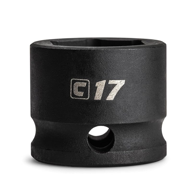Soquete de impacto curto sextavado de 17 mm Capri Tools, encaixe de 9,5 mm (3/8 pol.), 6 pontos