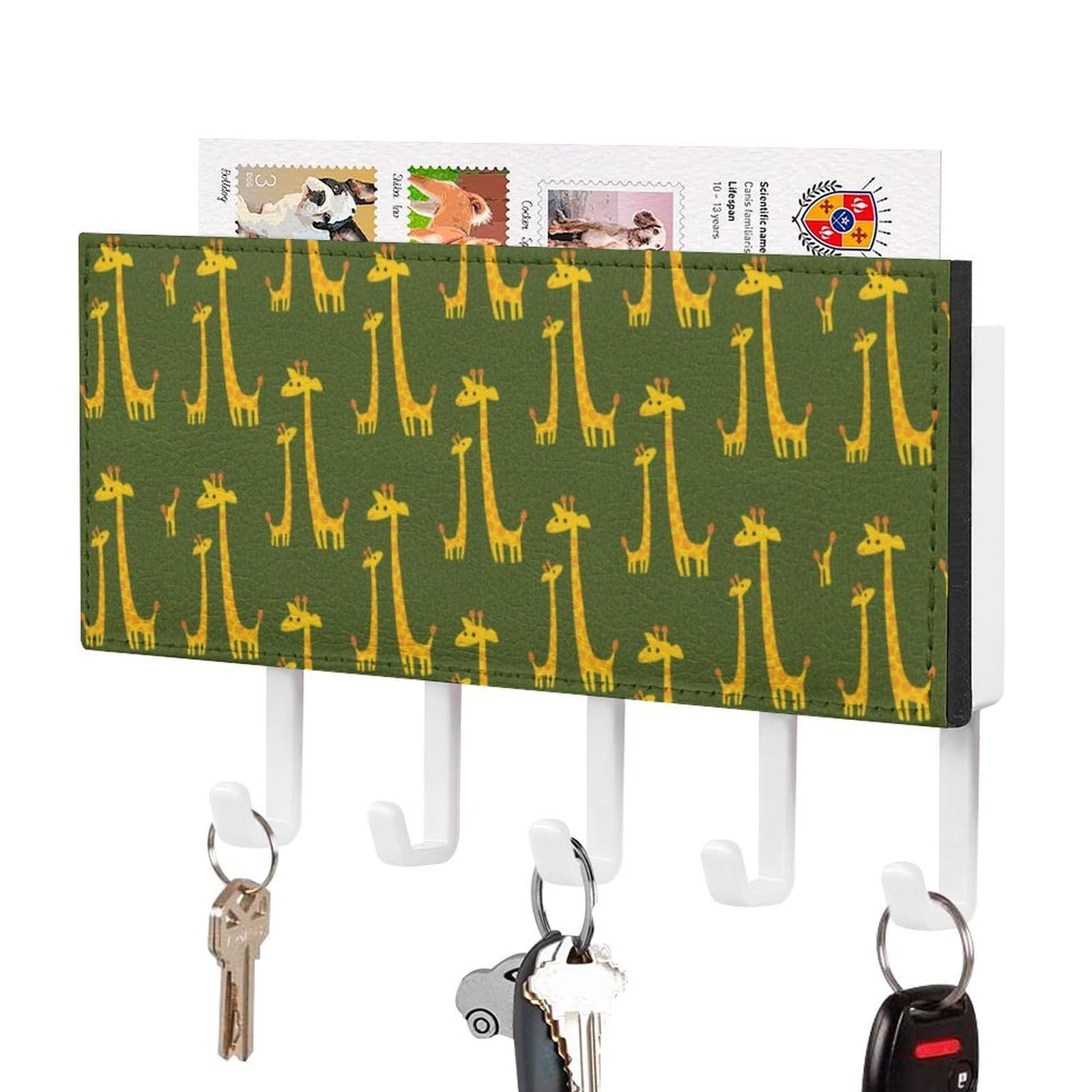 NCLQVJXZKHW Cartoon Giraffe Key Holder with 5 Hooks Key Hooks Wall Mounted Key Racks Key Hanger Organiser Shelf