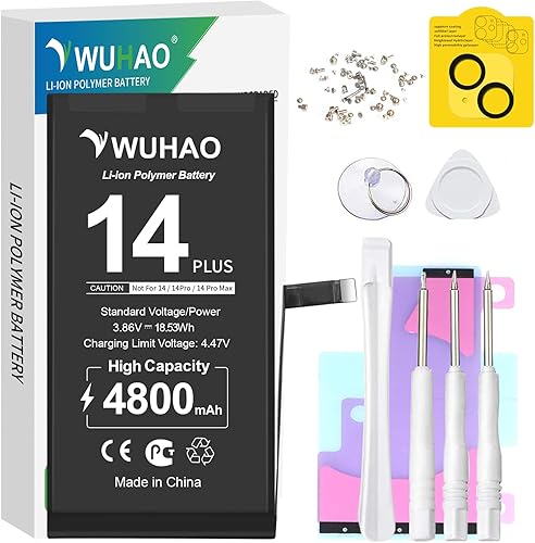WUHAO Batería de repuesto para iPhone 14 Plus, 4800 mAh mejorada para iPhone 14 Plus A2886 A2632 A2885 A2896 A2887 batería con juego de tornillos +