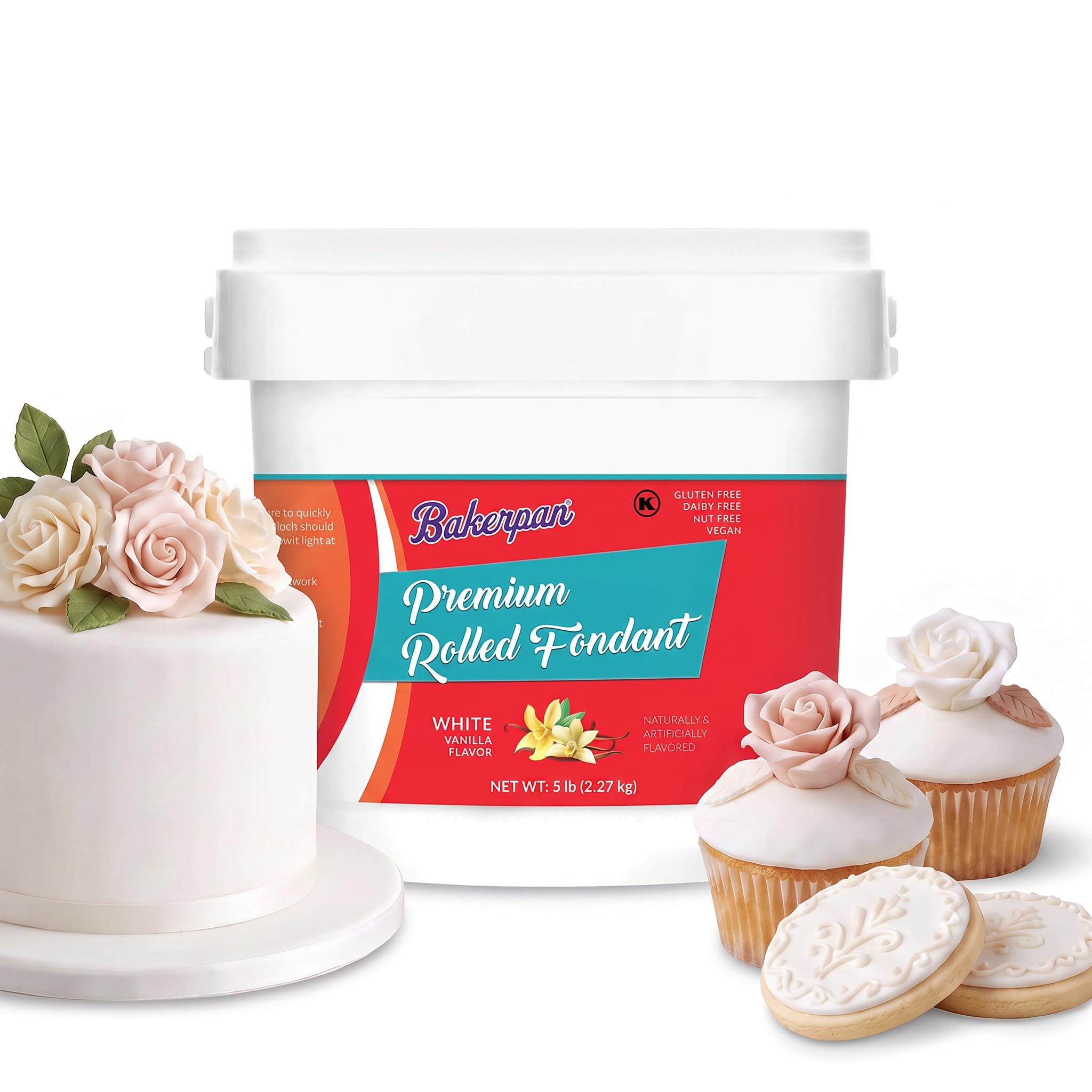 Bakerpan Premium Rolled White Fondant For Cake Decorating - 5 Pounds