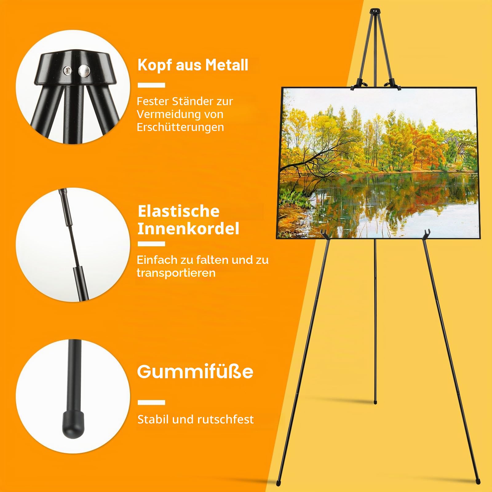 STARVAST 3 Stück Verstellbare Staffelei, Künstler Staffelei 160 cm Höhe Metall Poster Staffelei, Zusammenklappbare Stativ Staffelei für Kunstdisplays, für Hochzeitszeichen, Malerei