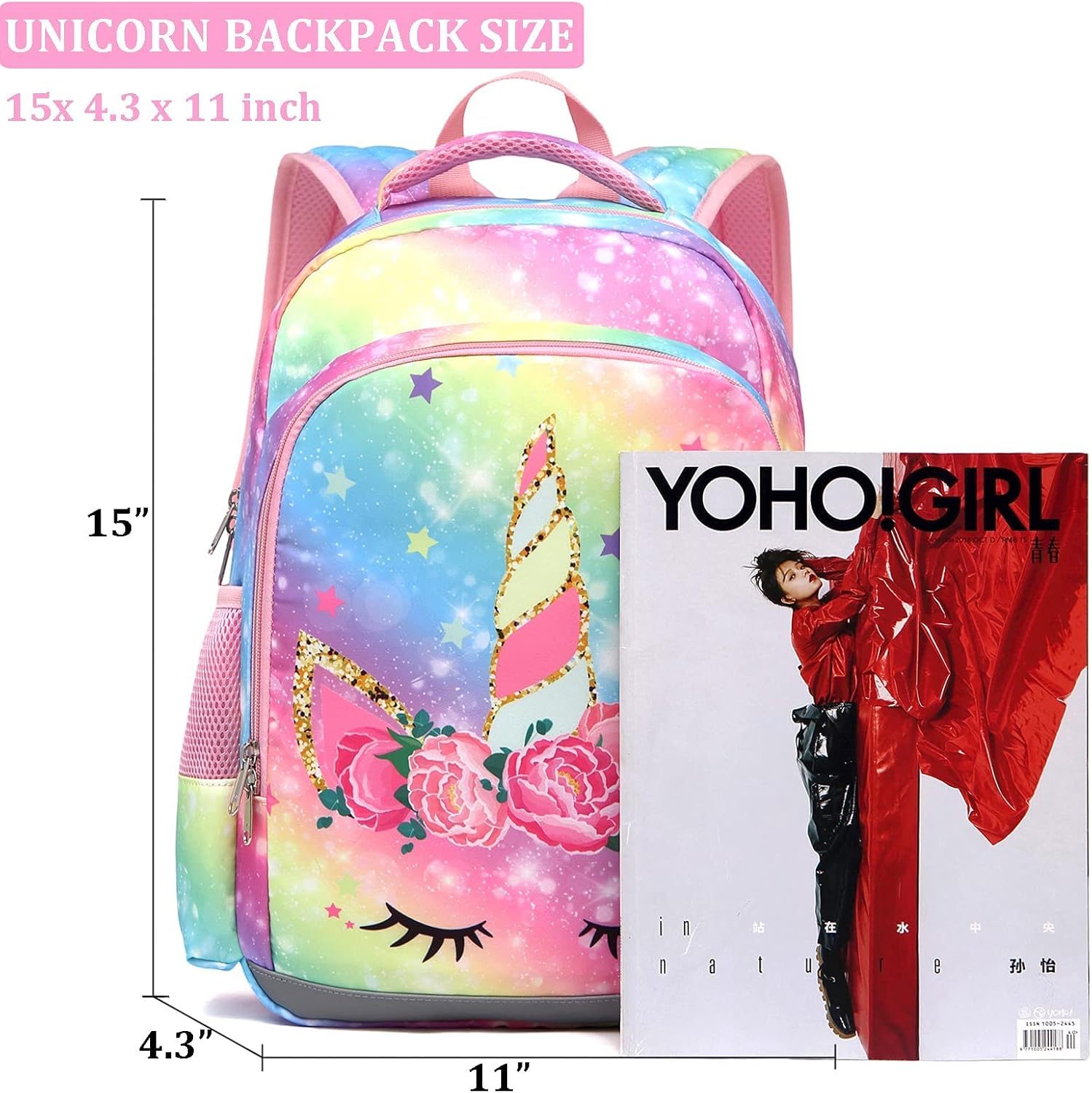 JIANYA Backpack for Girls, Preschool Kindergarten Kids School Bag Girls Backpack with Lunch Box & Chest Strap, 15" Tall - Image 5