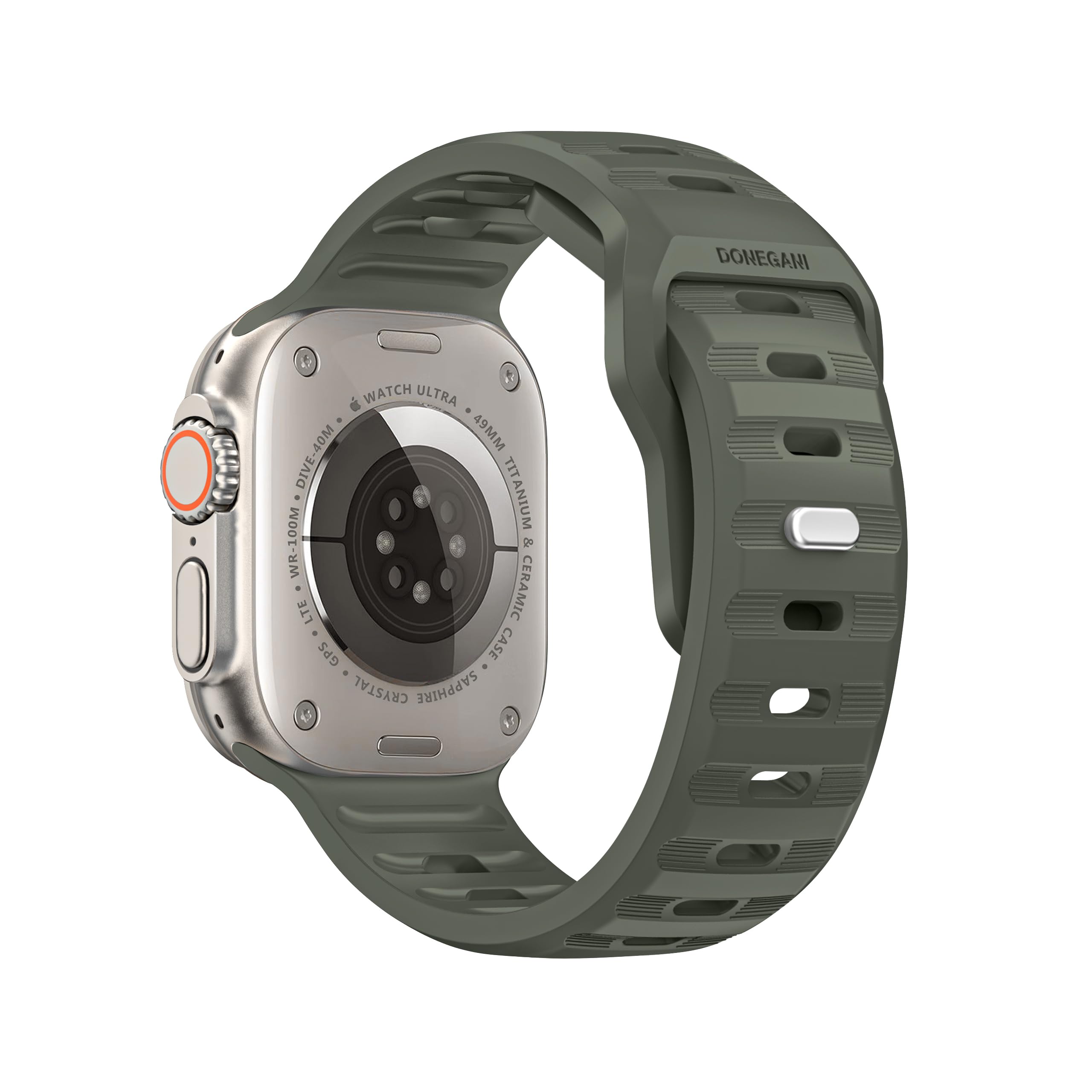 DONEGANI UC1 Cinturino per Apple Watch Ultra 2 49mm, Serie 10 46mm, 9 8 7 45mm 41mm, SE 6 5 4 44mm 40mm, 3 2 1 42mm 38mm Band Bracciale Sport Silicone, Verde Esercito