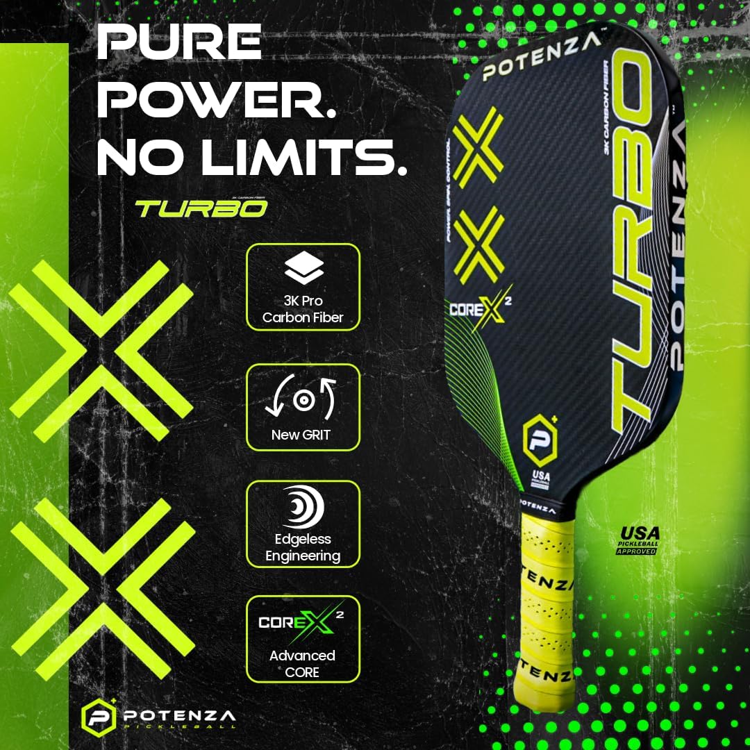 POTENZA Turbo+ Pro Pickleball Paddle (3K Carbon Fiber, 16mm COREx2)