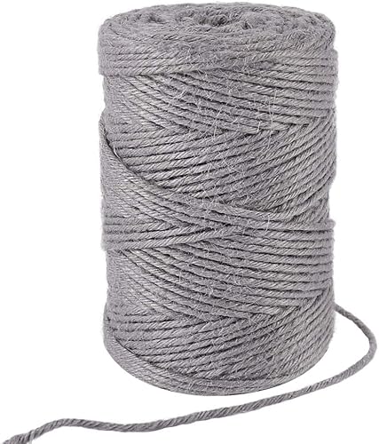 Tenn Well - Cuerda de yute gris de 0.118in de grosor para envolver regalos, manualidades, embalaje, jardinería, proyectos de bricolaje