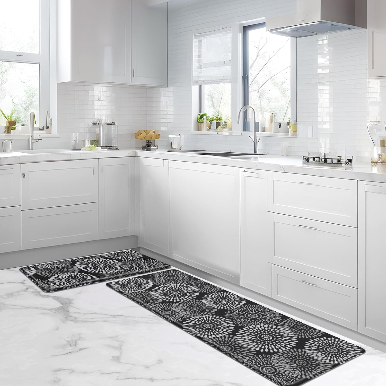 LuxStep Kitchen Mat Cushioned Rugs Anti-Fatigue Mats for Kitchen Floor,Waterproof Non-Slip Mats and Rugs Set for Office,Floor,Laundry 17.3"×30"+17.3"×59",Black