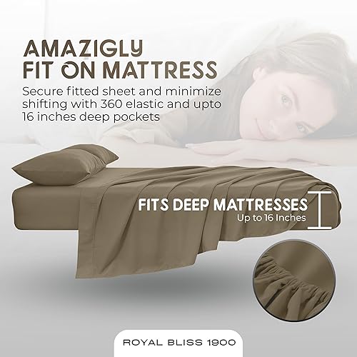 Miniatura 6 de Royal Bliss - Juego de sábanas de algodón egipcio 1900 y bambú de calidad con 1 sábana bajera, parte superior dividida de 36 pulgadas, 1 sábana