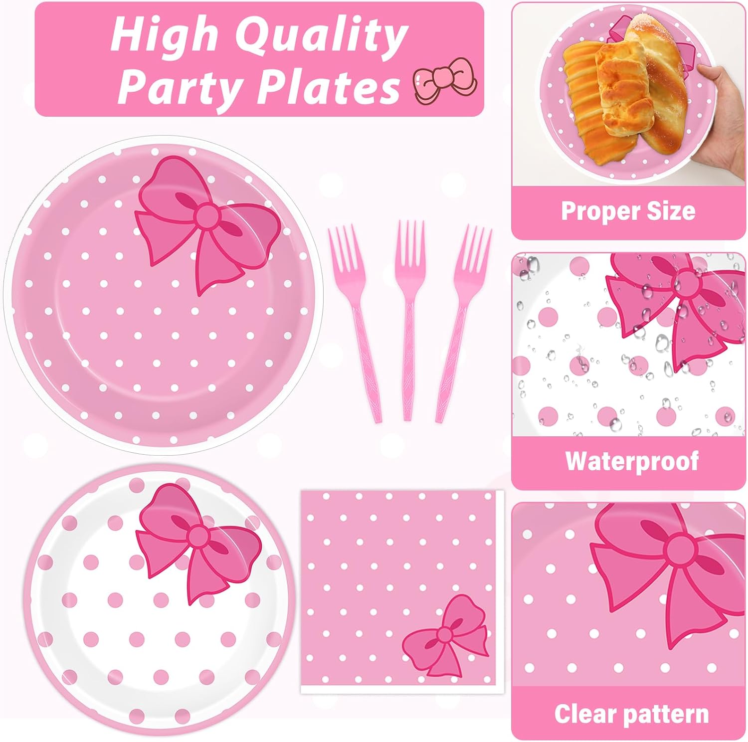 200 PCS Pink Cat Party Supplies Cute Cat Birthday Paper Plates and Napkins Tableware Set Cats Dinner Dinner Dessert Plates Decorations for Birthday Baby Shower Cute Bow Party Favors for 50 Guests
