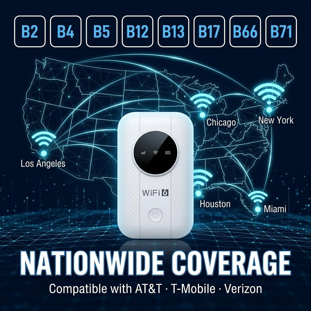 4G LTE Mobile WiFi Hotspot Unlocked,Portable WiFi Router High Speed Travel Hotspot Mini Mobile Router – 2100 mAh Battery – Connects up to 10 Devices - WPA2-PSK Security pp