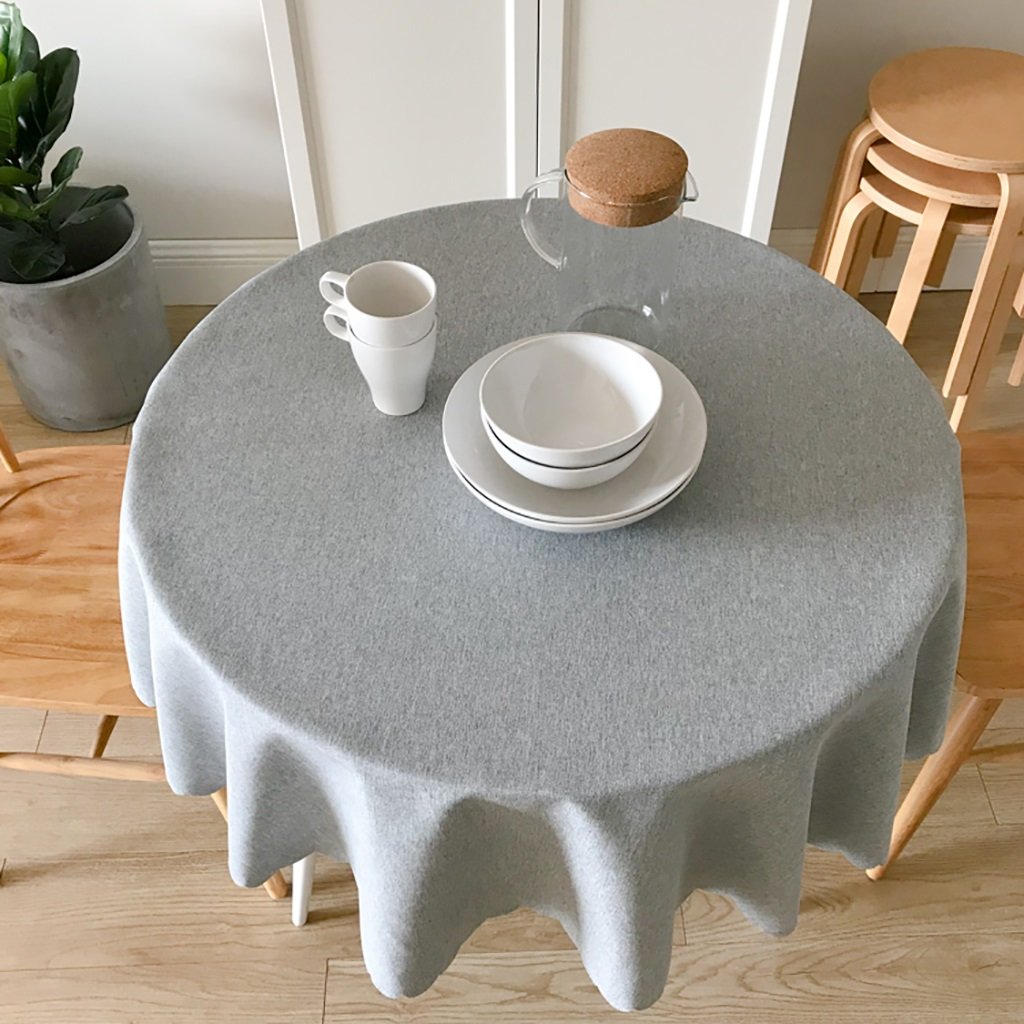 Nappe table ronde grise imperméable pour repas de famille et jardin