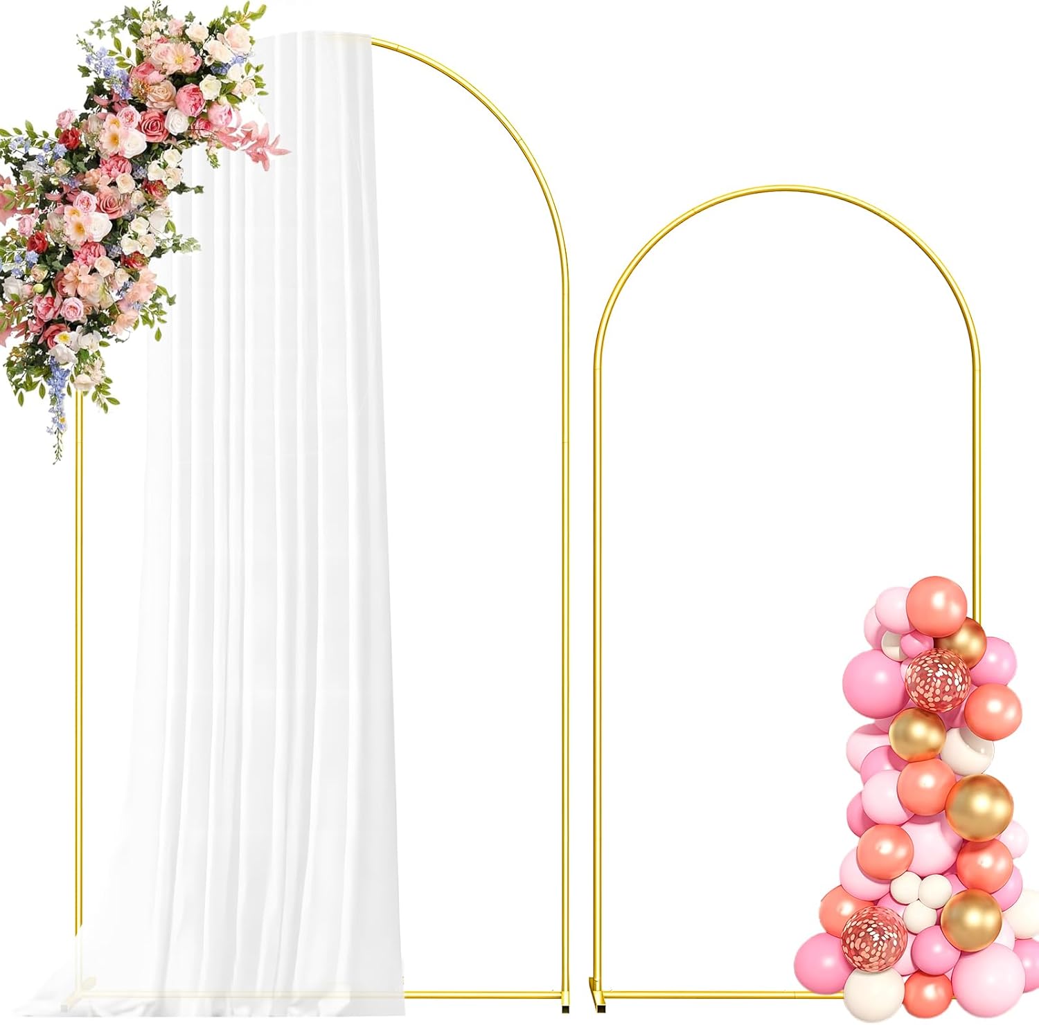 Metal Arch Backdrop Stand, 7.2FT+6FT Wedding Arch Frame, Gold Wedding Arch Backdrop Stand Set of 2, Balloon Arch Backdrop for Wedding Birthday Party Baby Shower Graduation Ceremony Decor