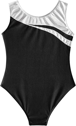 Miniatura 4 de iiniim Leotardos de gimnasia para niñas, de una sola pieza, sin mangas, malla empalme, leotardo para bailar, ballet, atletismo, ropa de baile