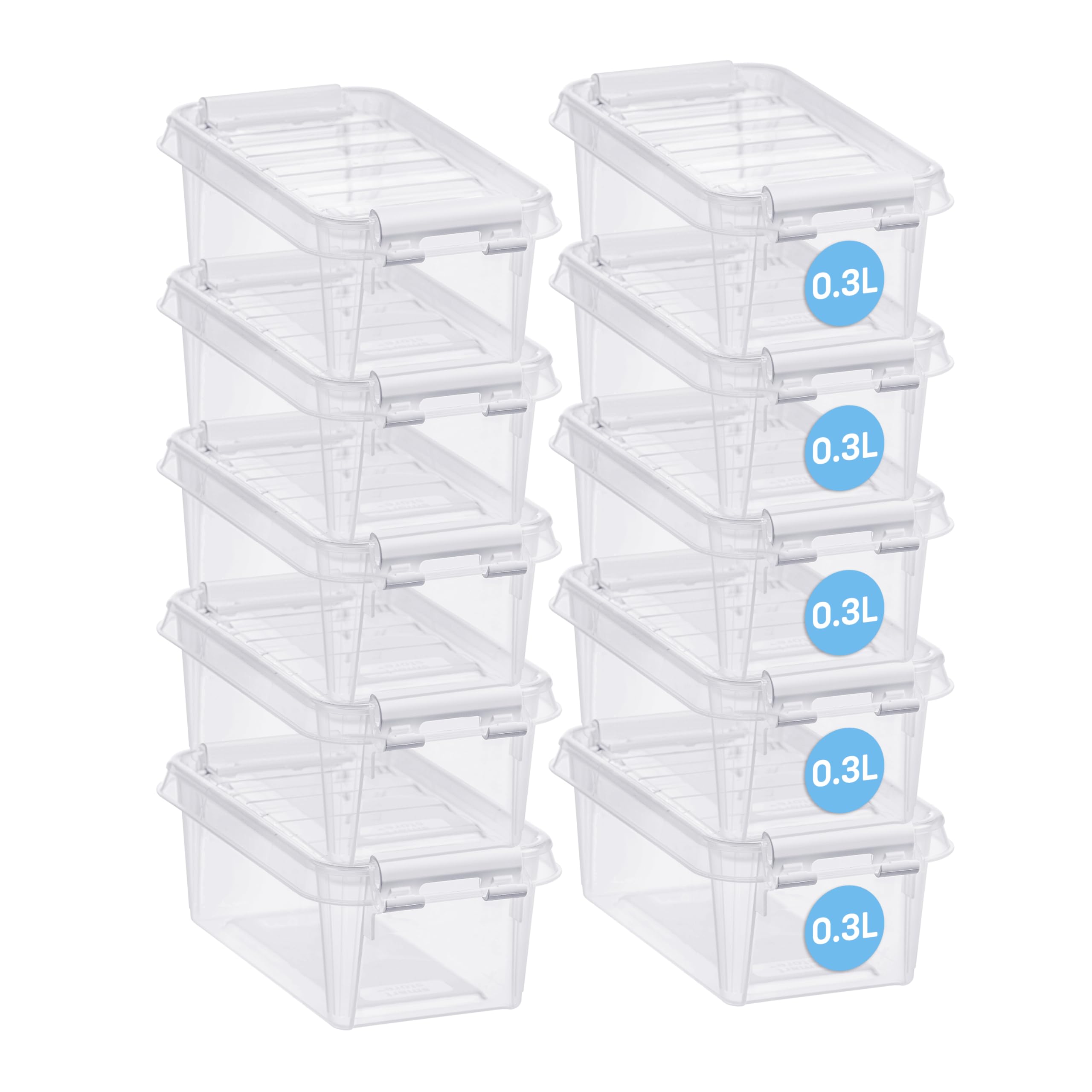 SmartStore cajas de almacenamiento de plástico pequeñas de 0.3L con tapas - Juego de 10 - Apilables y encajables - Garantía de 10 Años - Seguras para Alimentos - Cierre con Clips L15 x An9 x Al6 cm