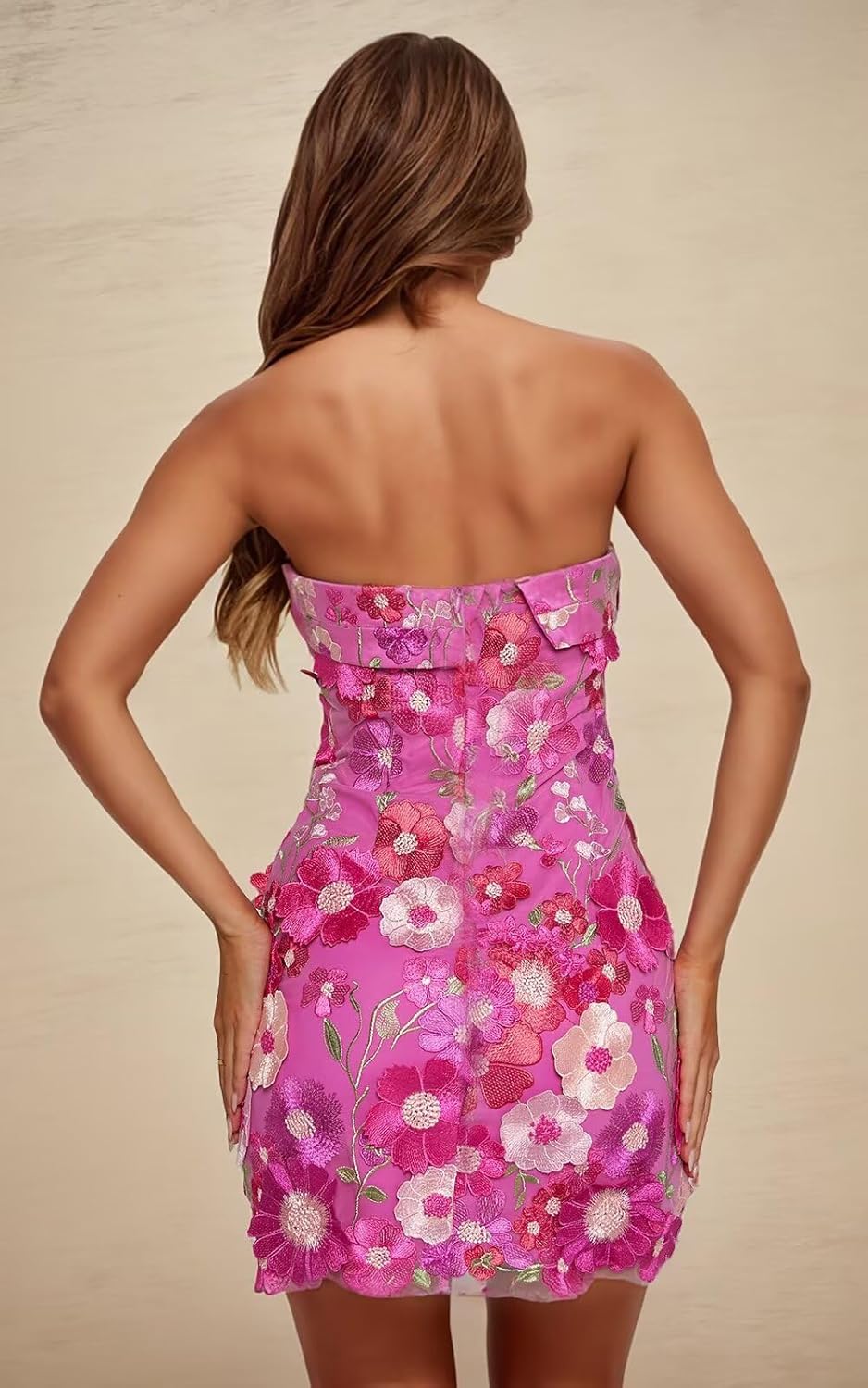 Jamille Strapless Mini Homecoming Dress 3D Floral Prom Dresses for Teens Strapless Satin Tulle Prom Dress Bodycon Cocktail Party Gowns 2025 Hot Pink 2 JA0102 - Image 3