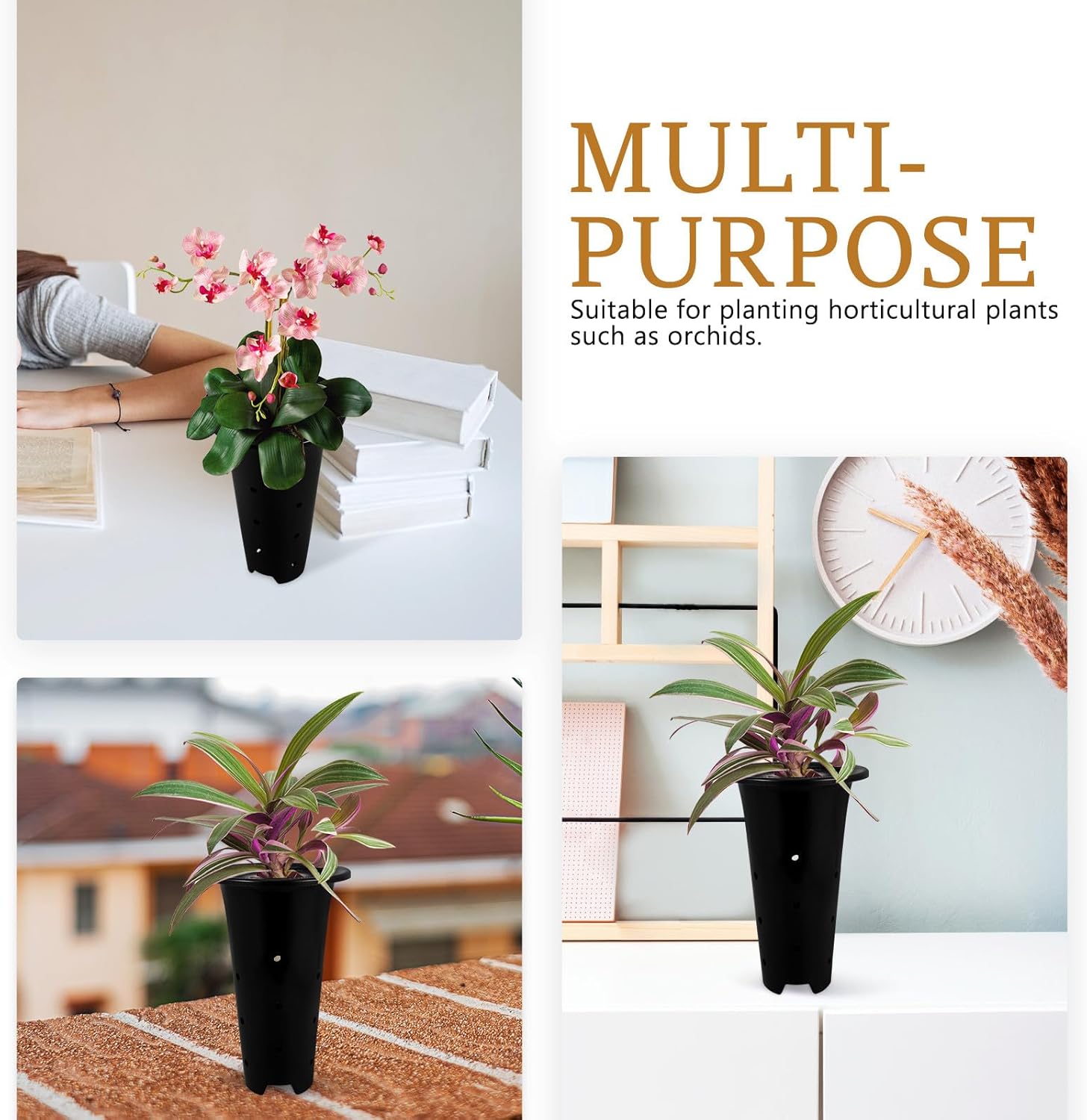 6pcs Black Tall Orchid Planter Pots with Drainage Holes, 150mm Diameter X 240mm Height Indoor Plant Pots for Garden and Home Use