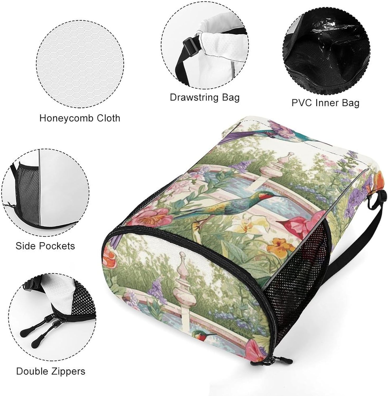 Fitness Drawstring Backpack Waterproof Gym Bag Garden with Birds And Flowers Lightweight Dry And Wet Separation Swim Bag