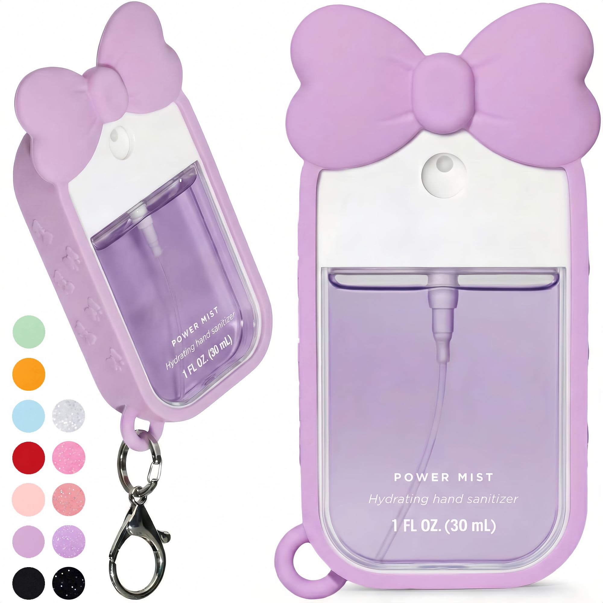 ULTRASKINX Silicone Bow Case Compatible with Touchland Power Mist 1oz, Snug-Fit Case with Metal Carabiner, Coquette-Style Backpack Charm, Gift for