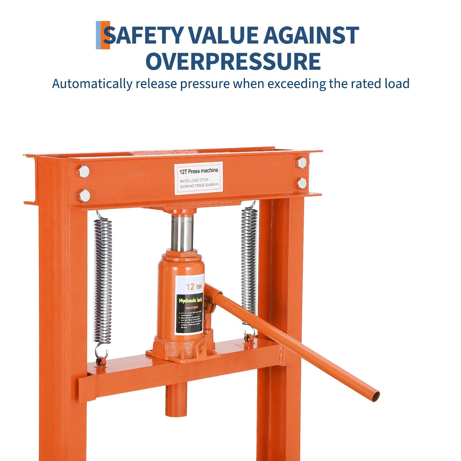 12 T Hydraulic Shop Press - H-Frame Benchtop Design w/ 2 Press Plates & Height Adjustment for Garage Workshops, Blue - 5