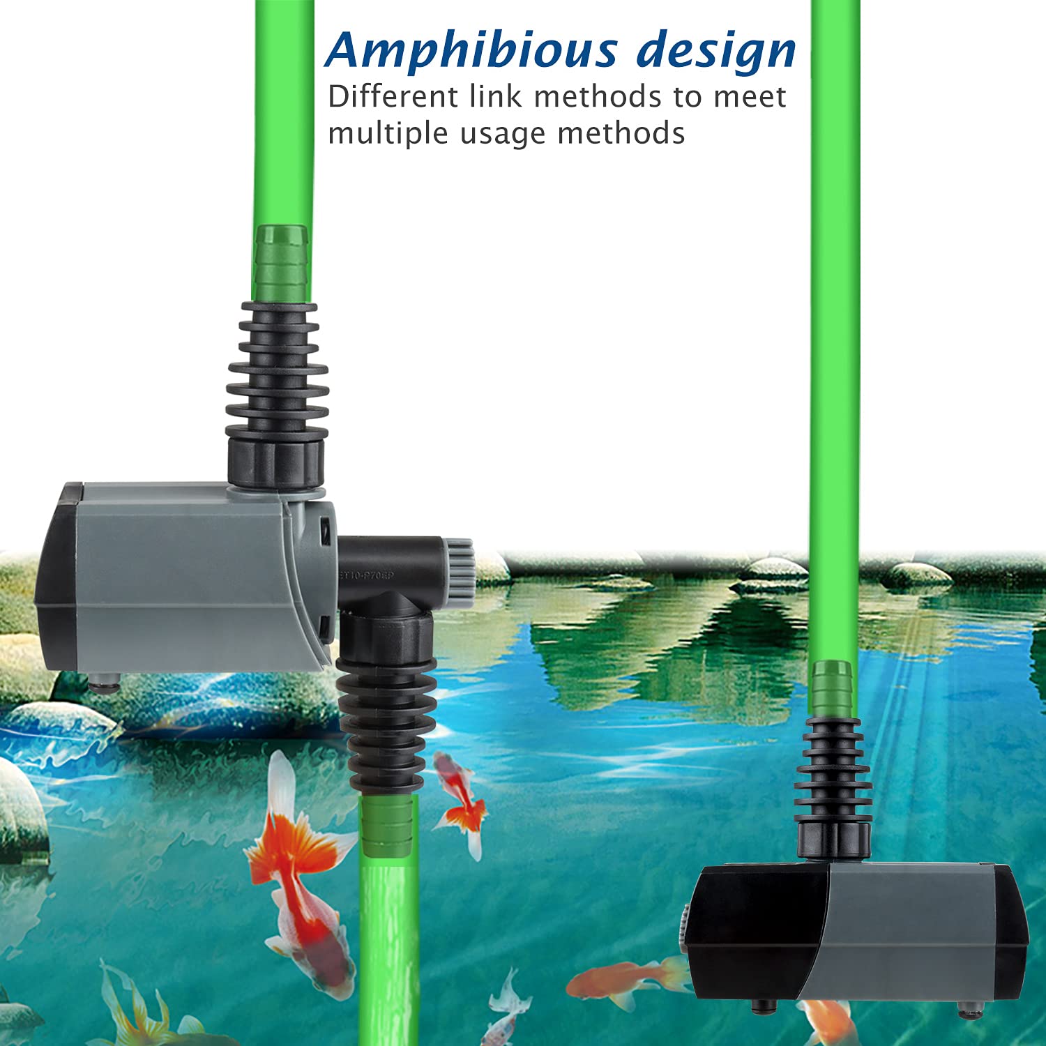 WaterRebirth HSUP-2100F - Bomba de agua sumergible con chorros de fuente - Bomba de estanque - Bomba de acuario - Bomba de fuente de plástico negro - 555 GPH, 780 L/H, 110 V, electrónica, exterior