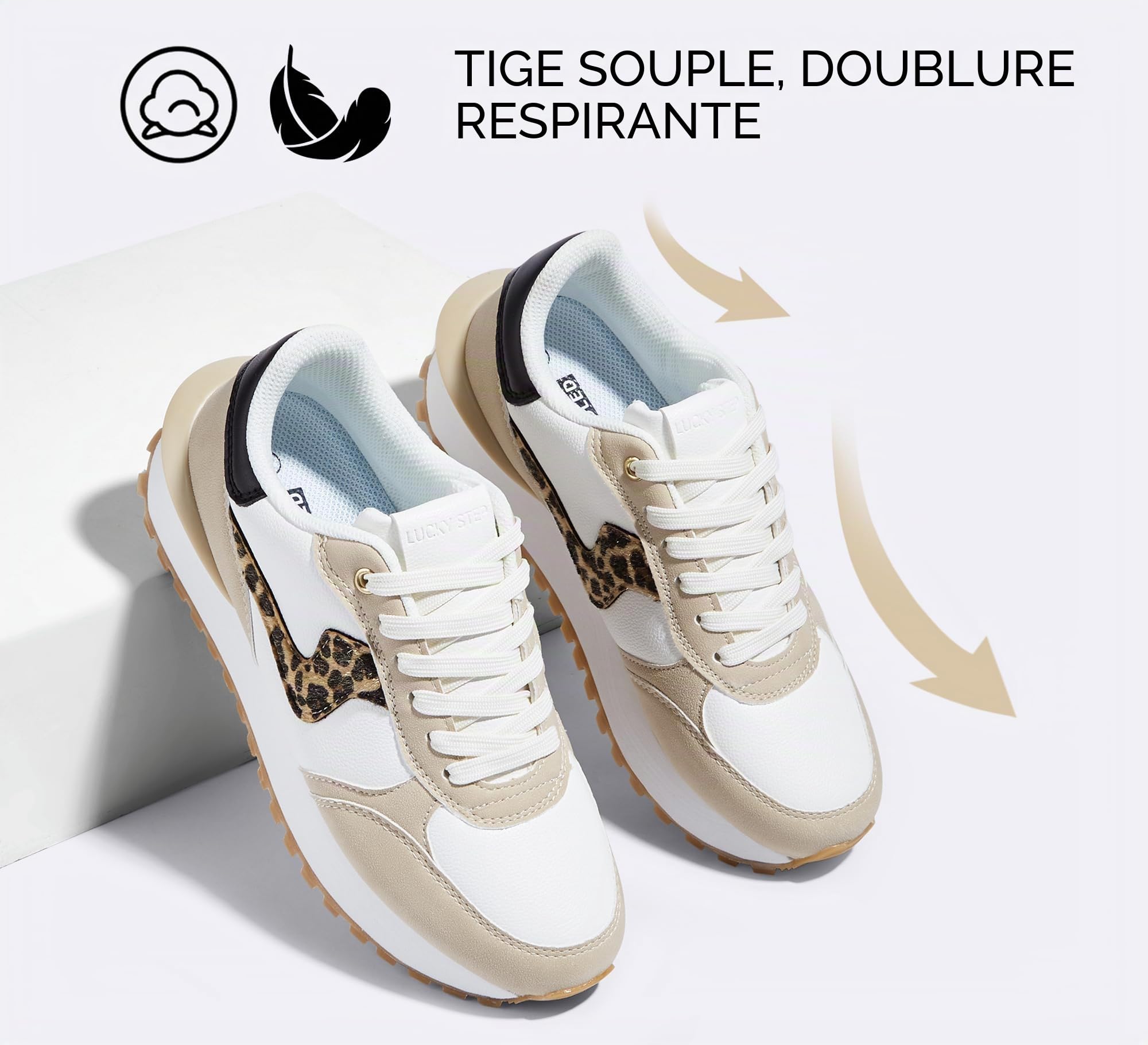 LUCKY STEP Baskets à plateforme tendance pour femme - Style rétro - Pour la marche et la course à pied - Élégantes et durables