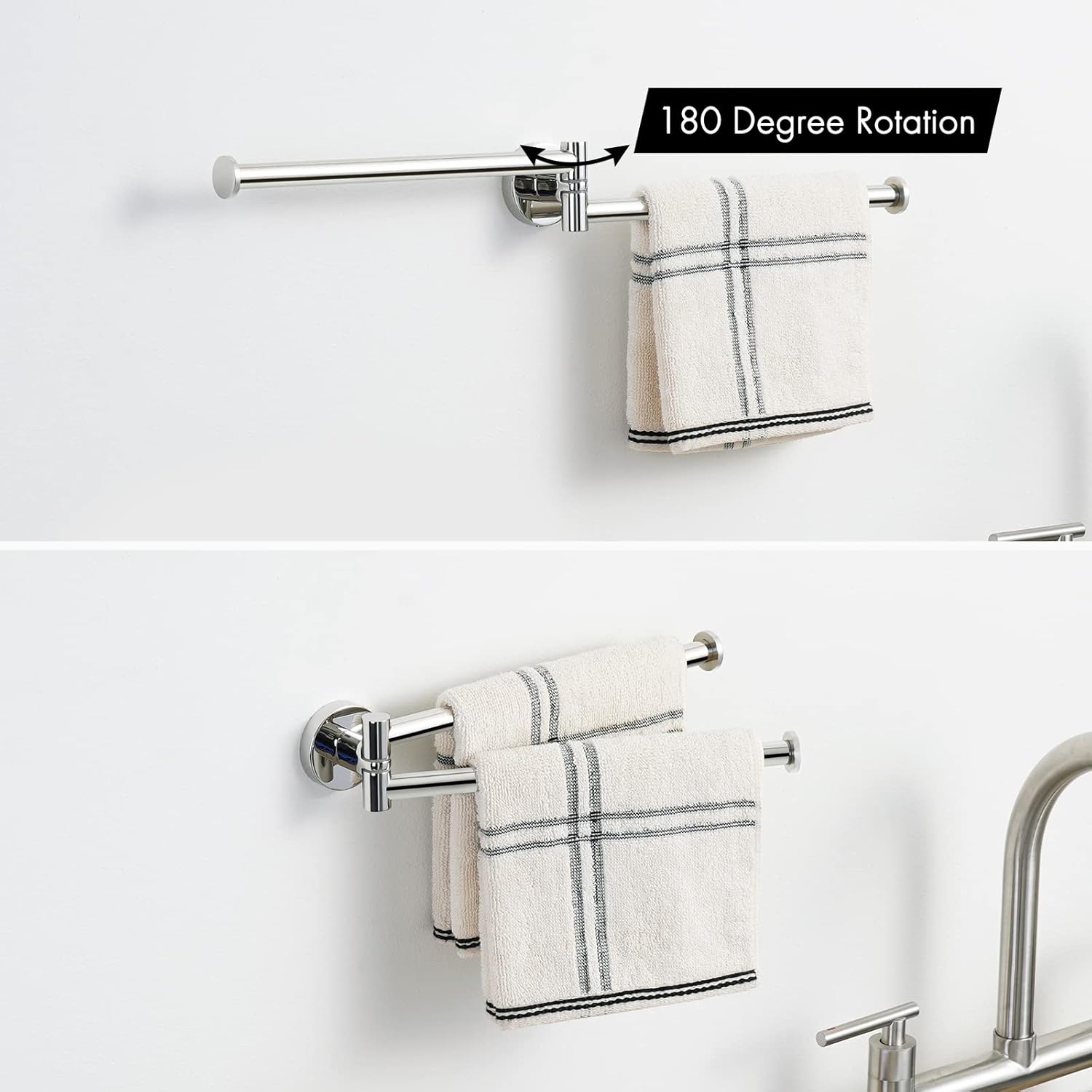 KES Swivel Towel Bar for Bathroom 9-Inch Kitchen Swing Out Double Towel Bar 2-Arm Kitchen Wall Mounted SUS 304 Stainless Steel Polished, A2106S23