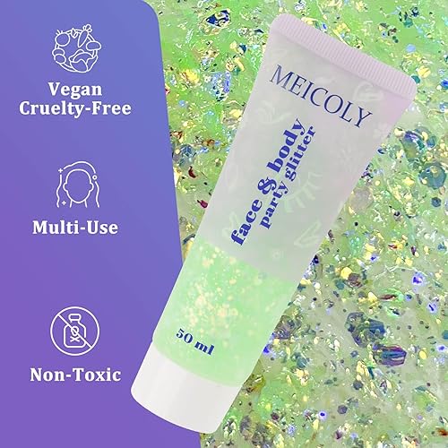 Miniatura 165 de MEICOLY Purpurina para cabello infantil, maquillaje de Halloween con purpurina brillante, lentejuelas de sirena para rostro y cuerpo, purpurina