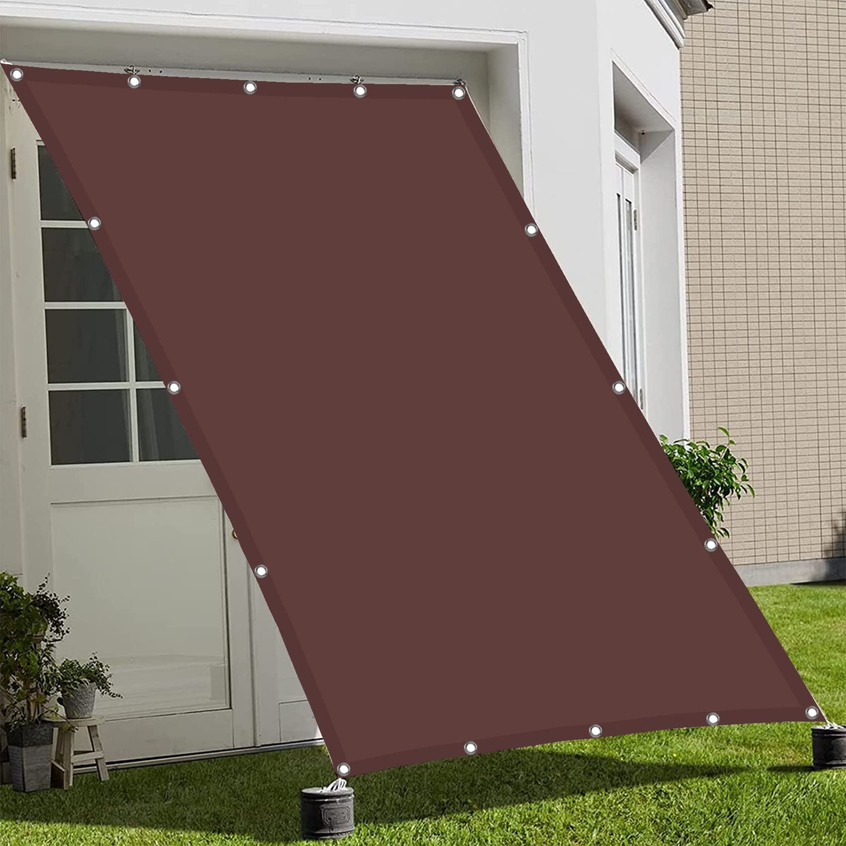 Voile d'ombrage anti-UV imperméable 3x3.5m toile solaire marron avec oeillets pergola