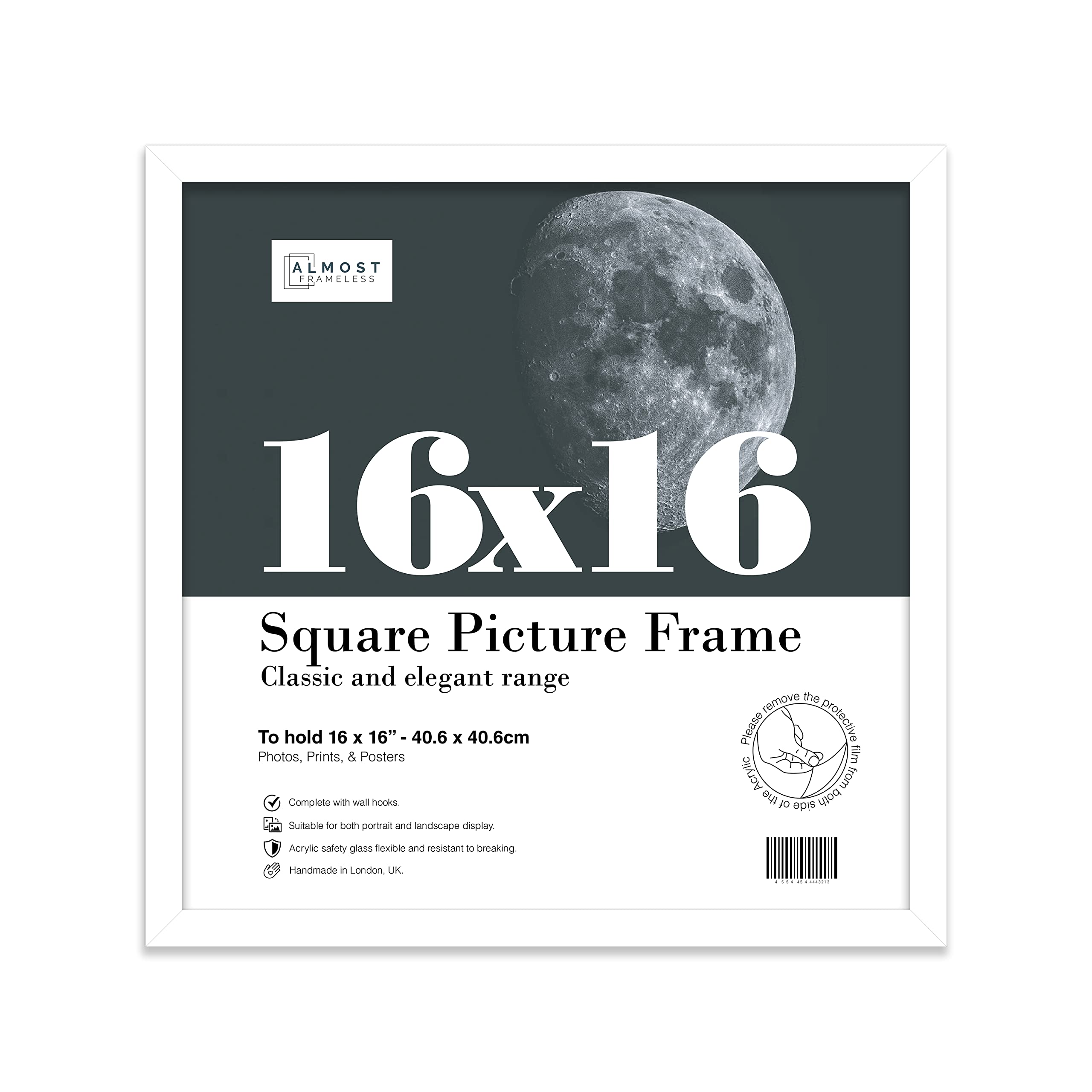 16x16 Inch White Square Thin Photo Frame Wall Mountable Thin Picture Frame Standard Square Photograph Size, 16" X 16"(40.6 X 40.6cm)