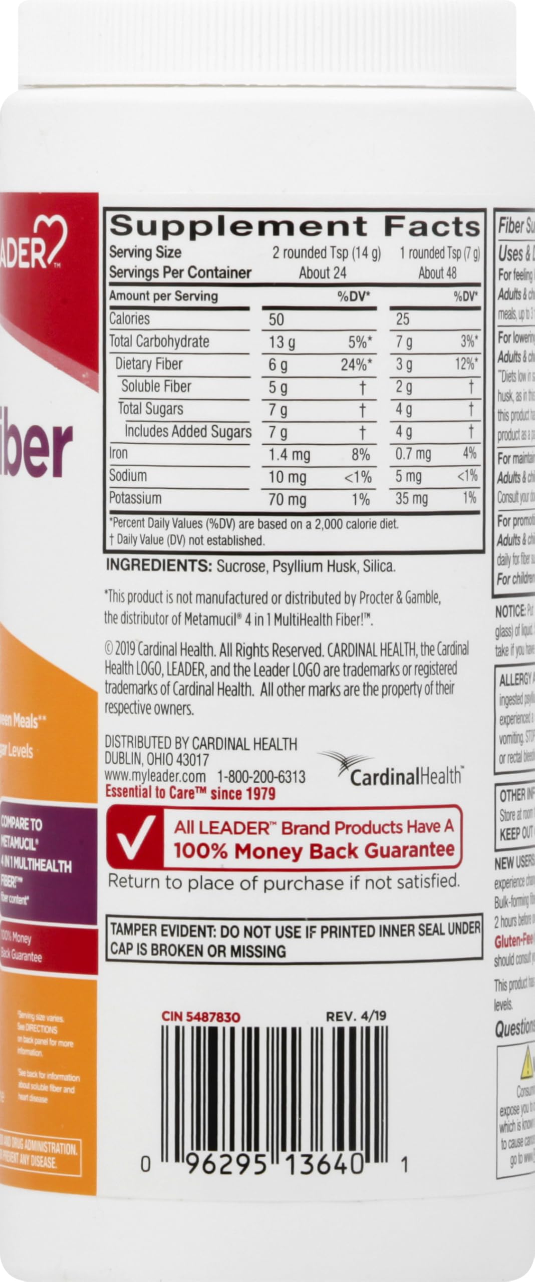 Leader Psyllium Husk Powder Supplement 4-in-1 Fiber for Digestive Health, Plant Based 100% Natural Psyllium Husk Daily Fiber, Gluten Free, Non-GMO, Compare to Meta-mucil Multihealth (13 OZ) — Amazon image 4