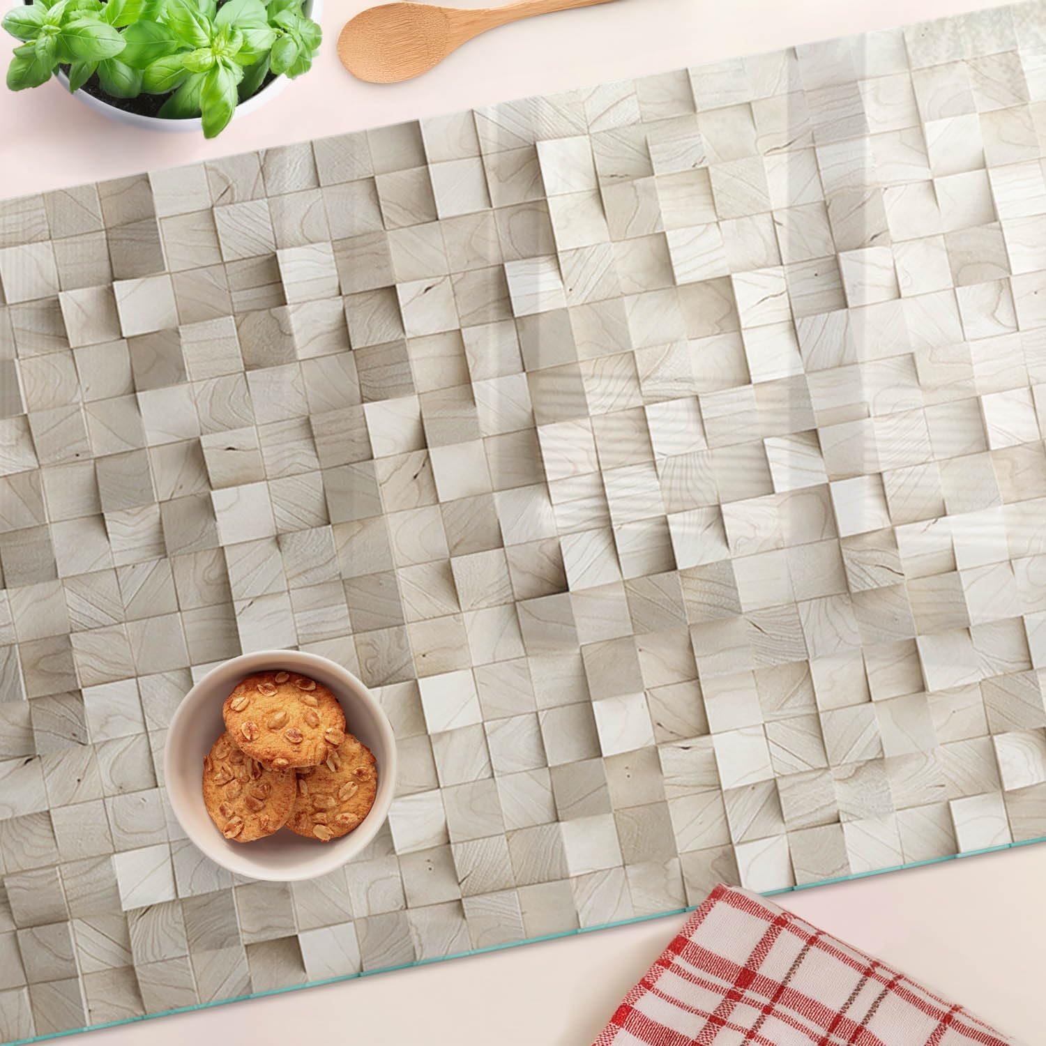 Tagliere in Vetro Temperato 80x52 cm Durevole e Igienico Resistente al Calore da Cucina Antigraffio Rettangolare Facile da Pulire con Stampe con Piedini Antiscivolo - Legna