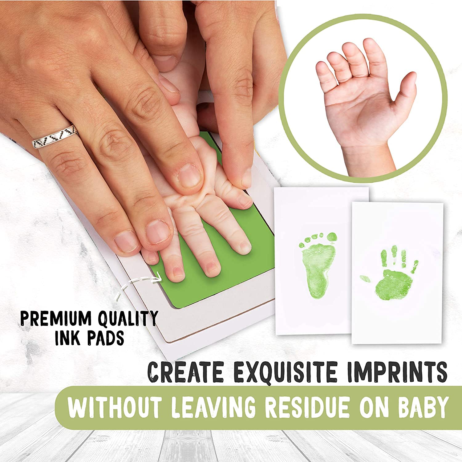 Mold Your Memories Baby Inkless handprint and footprint kit. Baby skin safe ink pad for hand and feet impression. Baby imprint kit for Newborn Gifting, Baby records, Baby first memory. 1