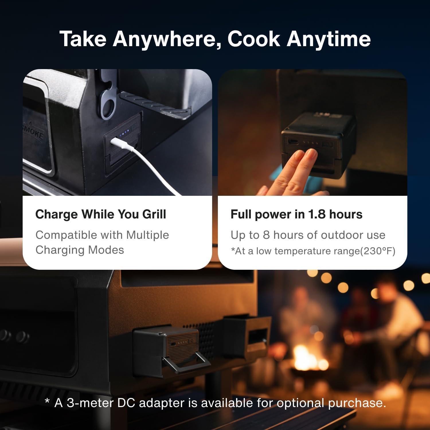 ASMOKE Essential– Guga’s Pick | Smart Portable Wood Pellet Grill & Smoker with 5" LCD Screen, 8-in-1 Grill,8H Battery, Effortless Cleaning, Wi-Fi Smart Control, 271 sq.in,Fit for Family BBQ