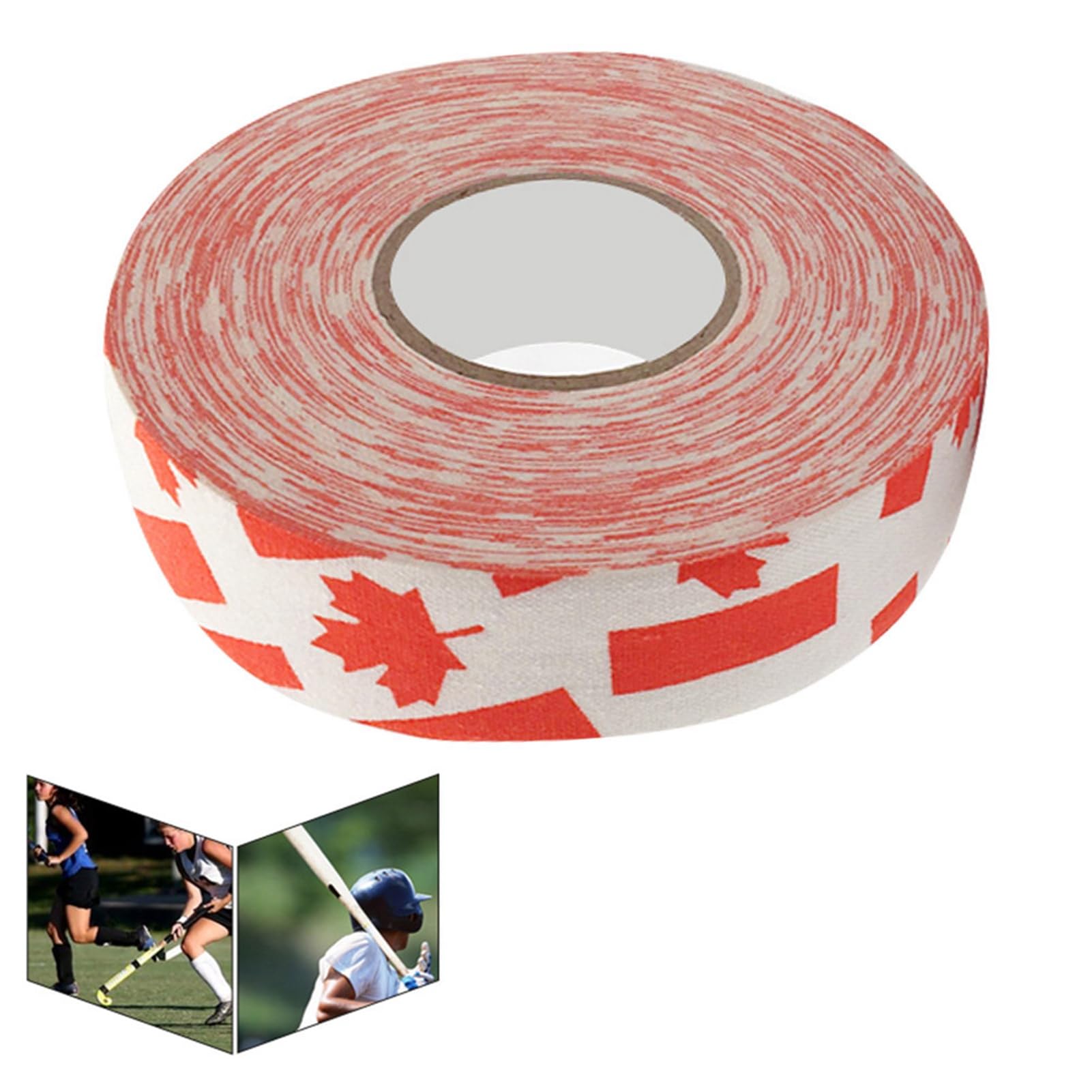 Yuecoom 2.5cmx25m Hockey Protective Tape, Patterned Hockey Tape, Sport Safety Badminton Pole Pads Hockey Stick Tapes (2PCS red Maple)