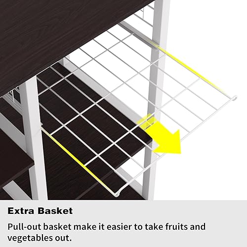 Miniatura 5 de SDHYL Barra de café, estante para panaderos de 35 pulgadas, soporte para microondas con 5 estantes de almacenamiento, ganchos colgantes, estantes de