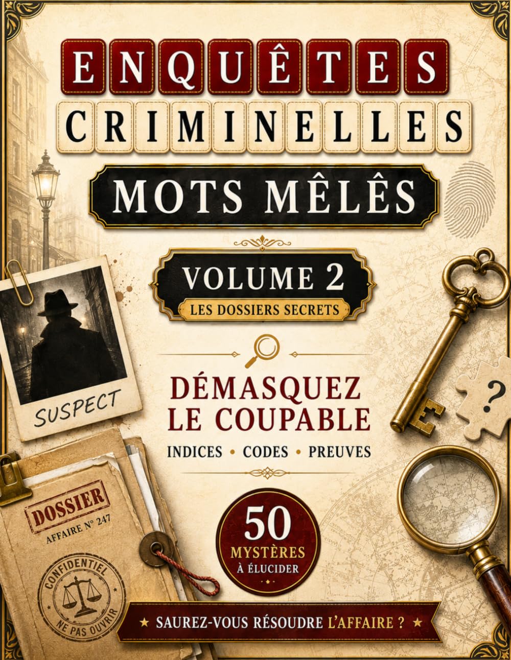 Mots Mêlés Enquêtes Criminelles : 50 Énigmes de Meurtre à Résoudre – Volume 2: Jeux de mots, mystères policiers, suspects, indices cachés et défis de ... adultes (Collections de puzzles mystères)