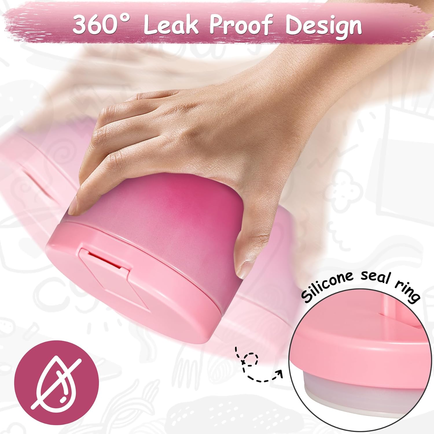 12oz Insulated Vacuum Food Jar with Buckle Lid Wide Mouth Soup Thermo for Hot Food Kids Leakproof Stainless Steel Lunch Container (Gradient Pink, 12OZ) - Image 6