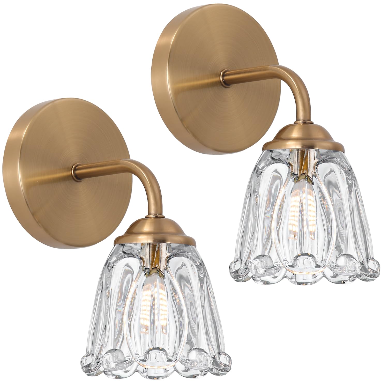 vintage hardwired wall sconce set of two, small wall light fixture with clear glass, brushed brass gold g9 bulbs sconces wall decor set of 2, wall mount lights for bedroom bedside mirror hallway
