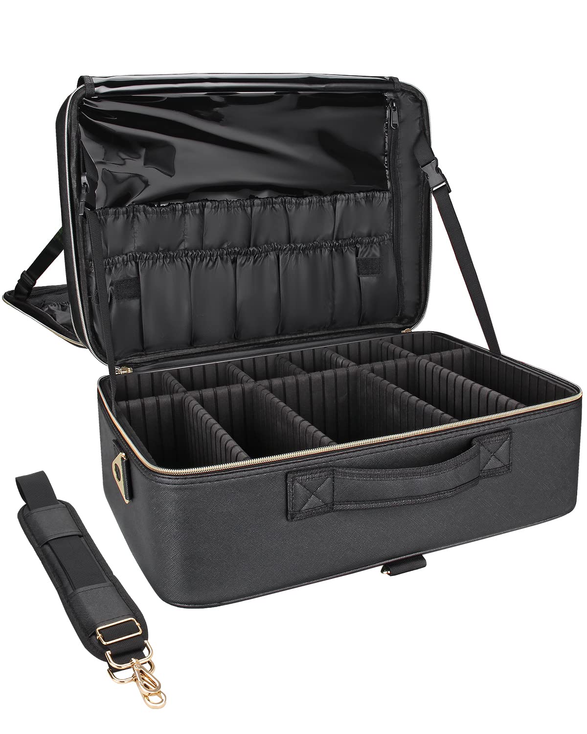 RelavelExtra Large Makeup Case 17 inches, PU Leather Makeup Box  Professional Train Case Travel Cosmetic Organiser Makeup Brush Holder  Waterproof