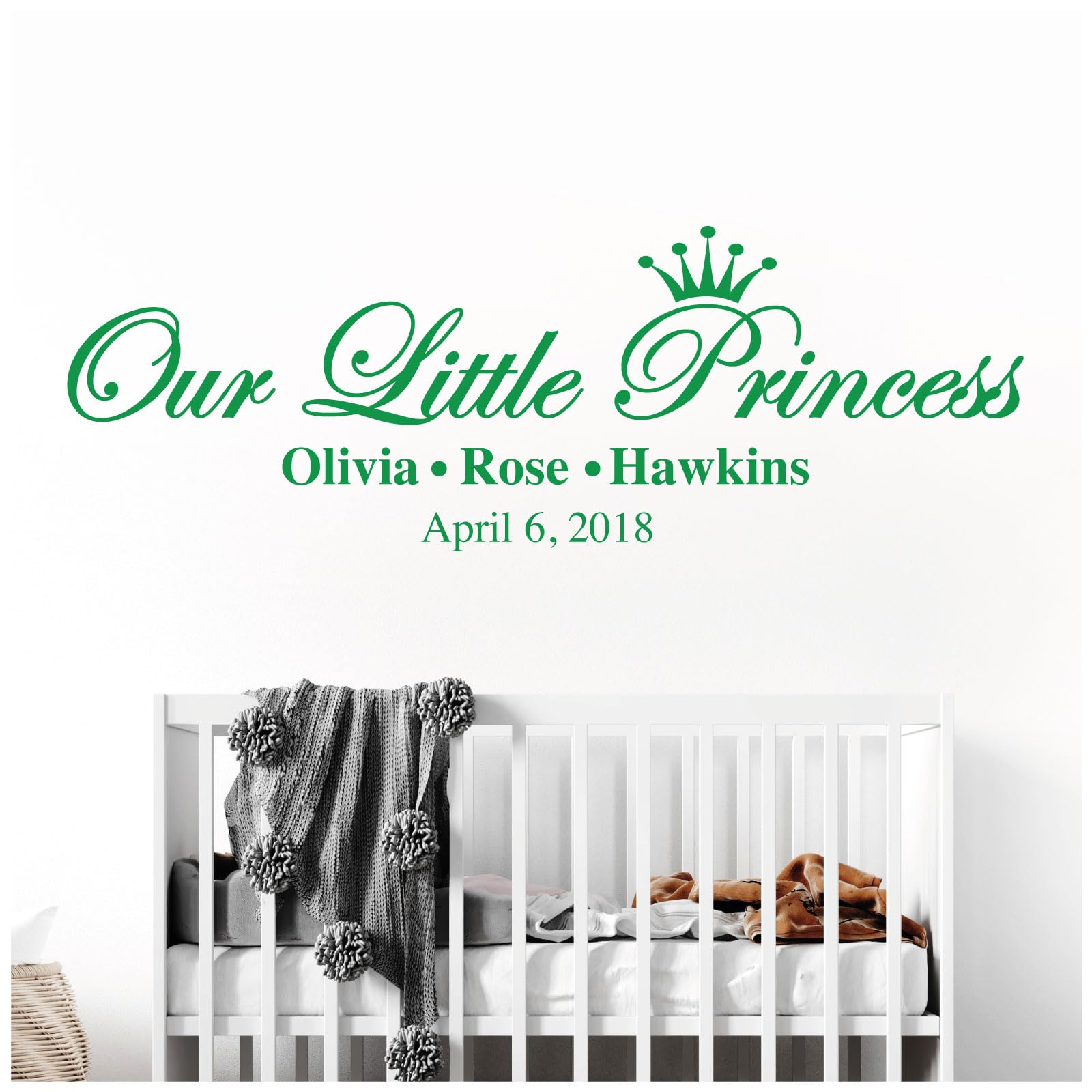 Our Little Princess, Names & Date of Birth - Baby Nursery Girls Wall Sticker [Large] [Cactus]