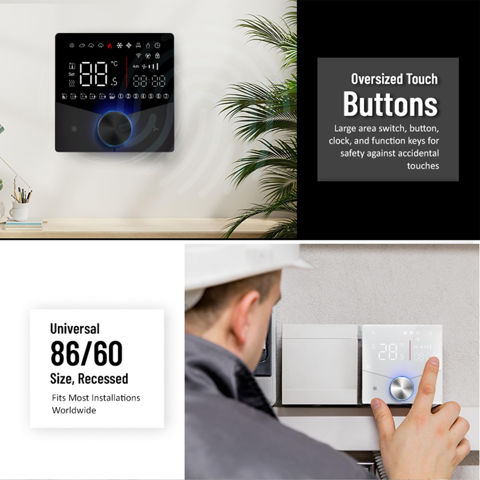 SEAFRONT Termostato Wifi 5 e 2 Termostato Programmabile Controller per Climatizzatore Wifi Smart con Manopola LED e Tasto Touch Sovradimensionato (WHITE)