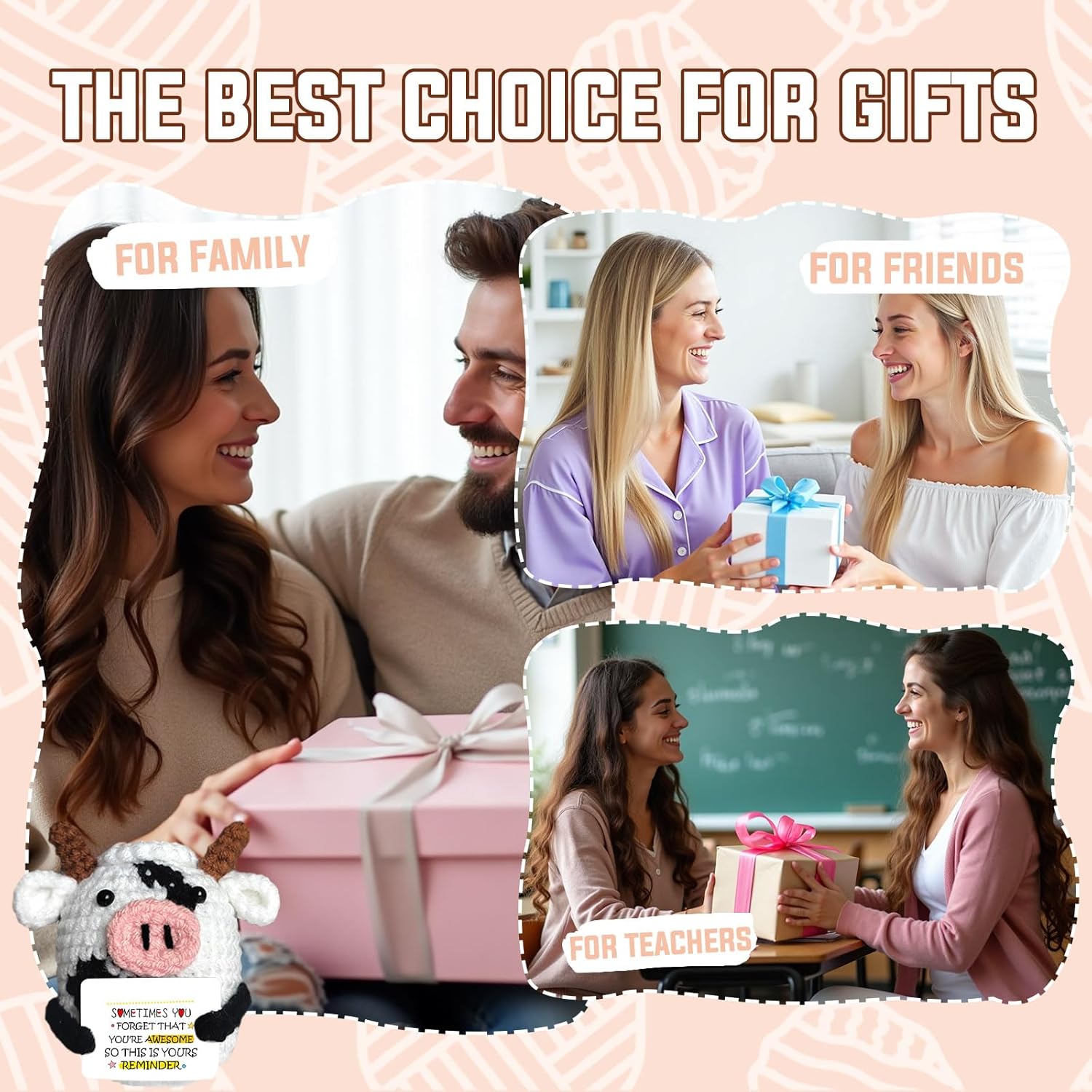 Rafaelle Thank You Appreciation Gifts for Friends - Emotional Gifts for Women Men Coworker Teacher Family Boss Mentor Support Inspirational Cute Handmade Crochet Small Cows Custom Present - Image 6