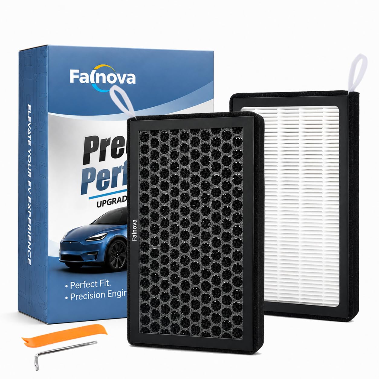Photo 1 of (Upgrade) Falnova Compatible with Tesla Model 3 Model Y Cabin Air Filter 2016-2026 Highland Juniper, HEPA Activated Carbon 5-Layer Replacement Filter Kit -Includes Tools & Installation Guide (2 Pack)