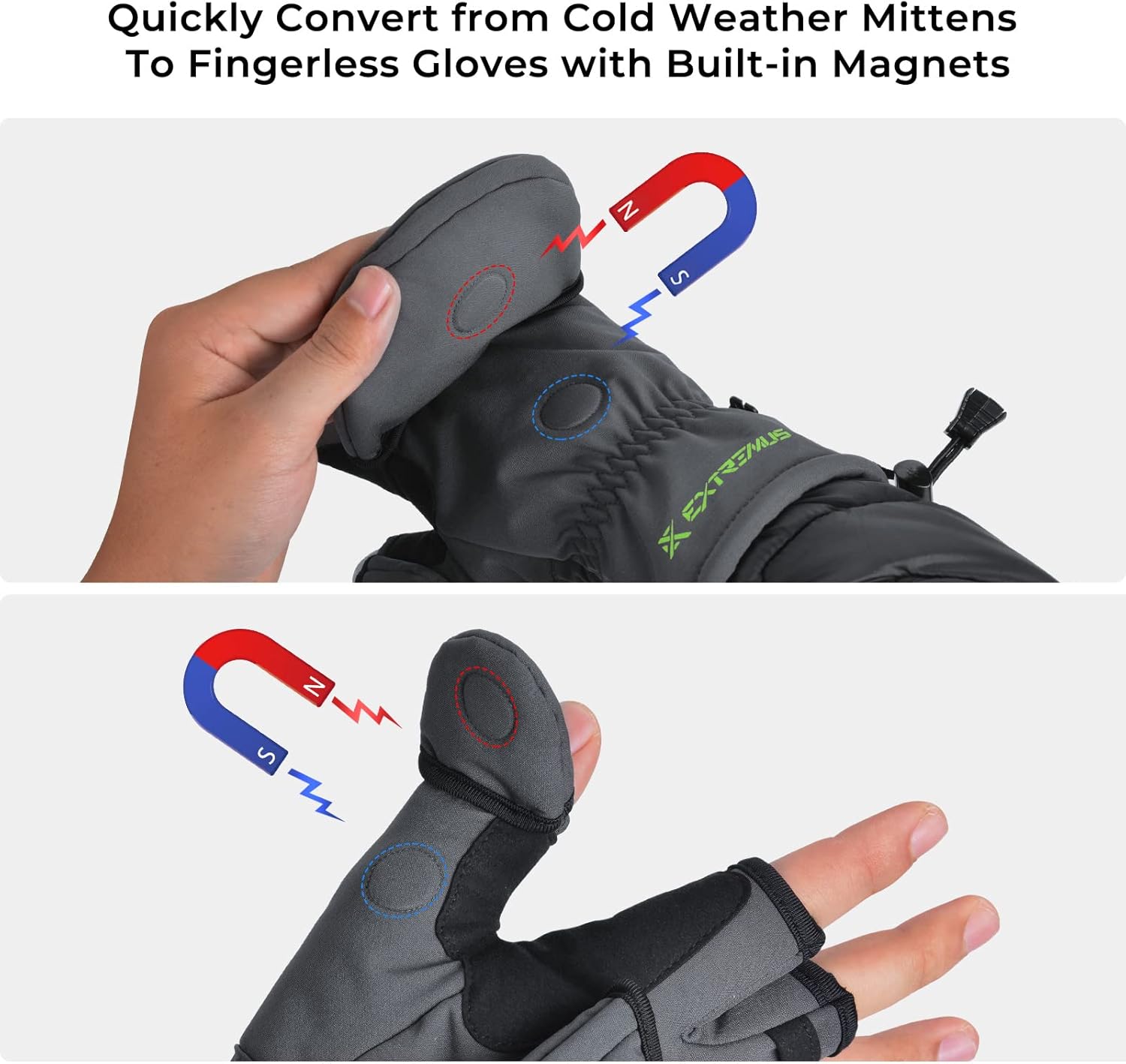 Extremus Ice Fishing Gloves, Convertible Mittens, Warm Winter Gloves - Cold Weather Fishing Gloves - 3M Thinsulate Winter Fingerless Mittens for Men and Women : Sports & Outdoors