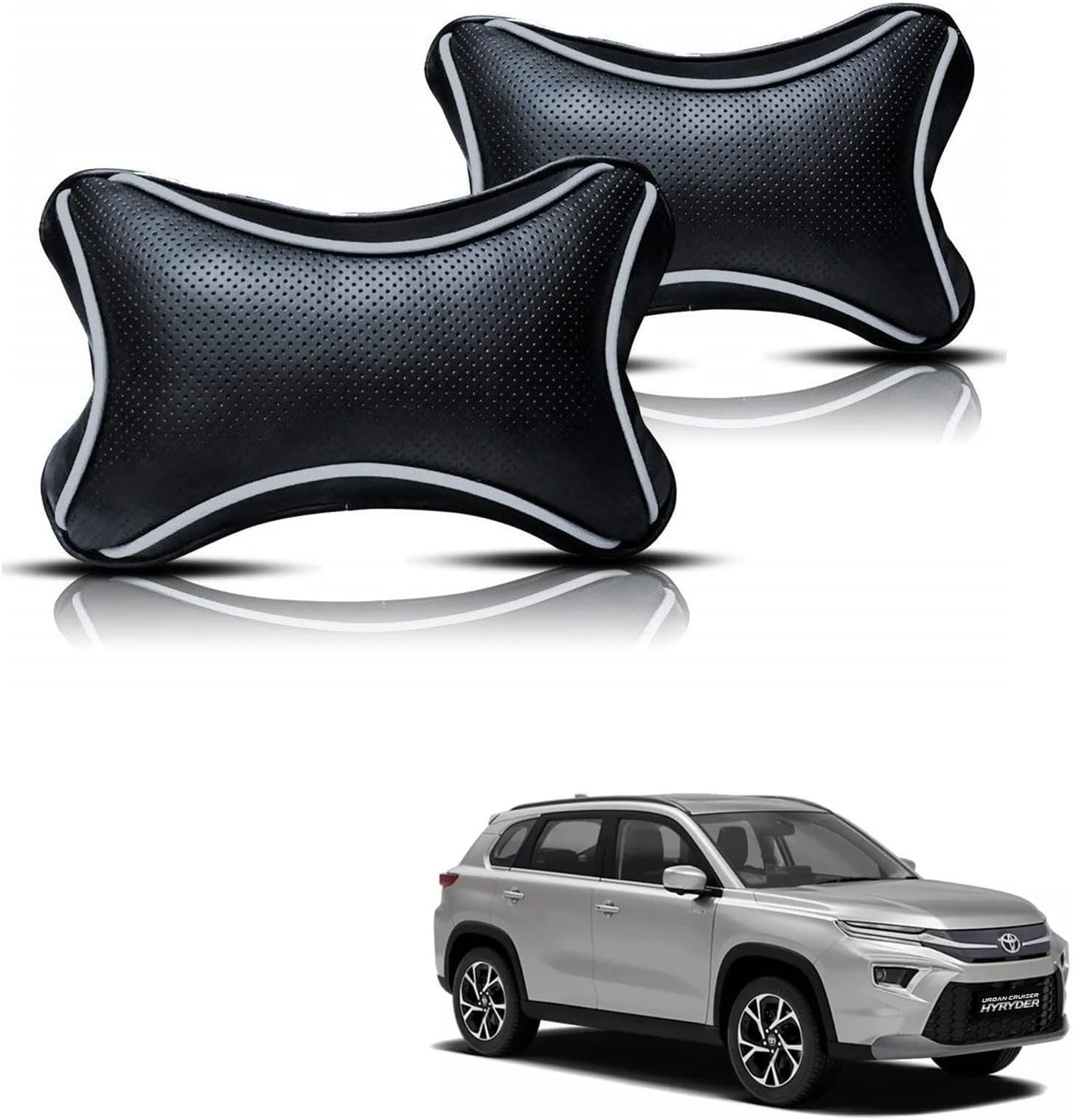 AUTOADDICT Auto Addict Car Dotted Black Color Neck Rest Cushion Pillow Set of 2 Pcs for Toyota Urban Cruiser Hyryder